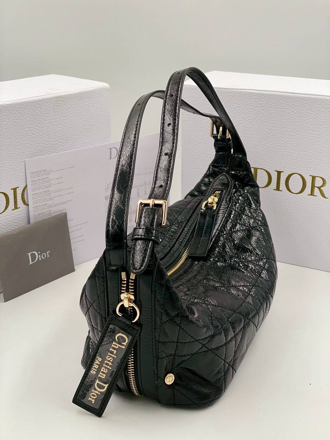 ORI หนังแท้ | DIOR D-Journey bag in leather กระเป๋าสะพายโฮโบทรงสวย รุ่นใหม่ล่าสุด ดีไซน์เรียบหรูลัคชูที่สุด มาพร้อมสายสะพาย2เส้นคู่แบบใหม่สุดเก๋