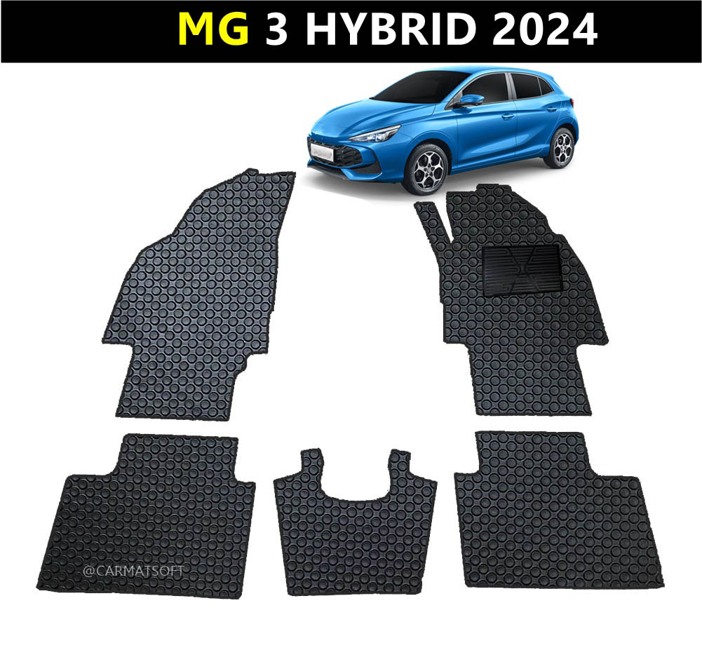 ยางปูพื้นรถยนต์ MG3 HYBRID 2024 พรมลายกระดุม เอ็มจี3 สีดำ เข้ารูป 5ชิ้น