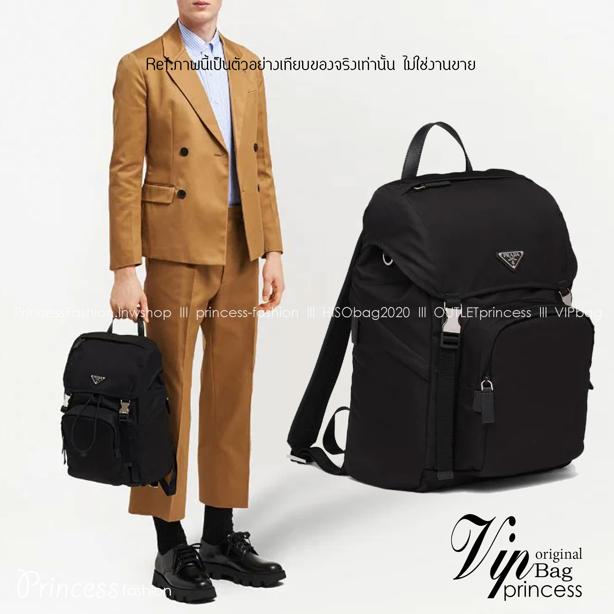 Prada logo-plaque multi-pocket backpack / PRADA backpack พร้อมส่งที่ไทย กระเป๋าเป้ไนล่อนพราด้า **สินค้าเกรดท็อปออริจินอล 1:1 สลับแท้ ใช้งานต่างประเทศได้ งานสวยตามรูป ภาพถ่ายจากงานขายจริง