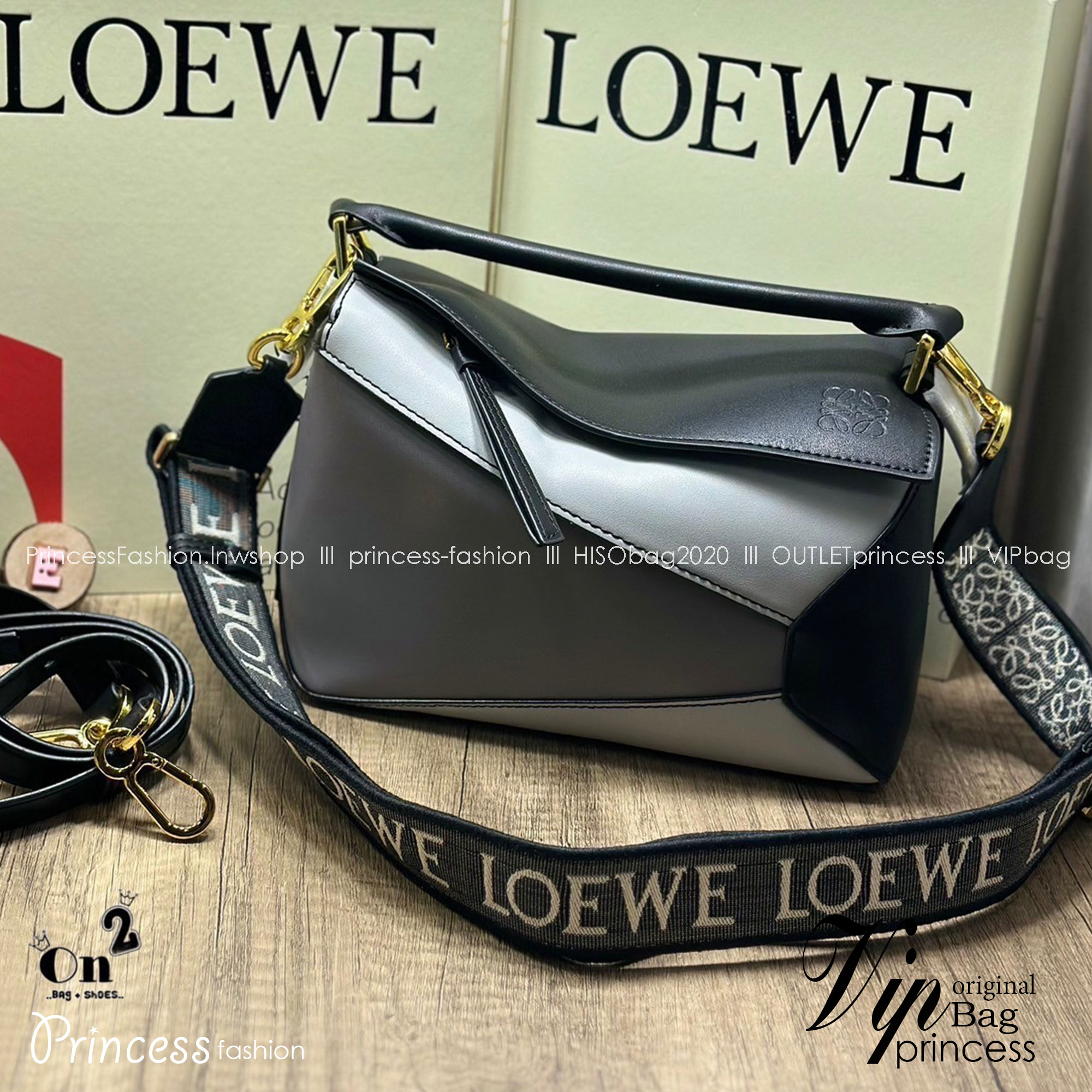 LOEWE Puzzle bag กระเป๋าสะพายแบรนด์หรู ทรงคล้ายลูกลักบี้ มาพร้อมสายยาวผ้าแจ็คการ์ด สวยงามมากค่ะ เกรดออริ ใช้งานต่างประเทศได้