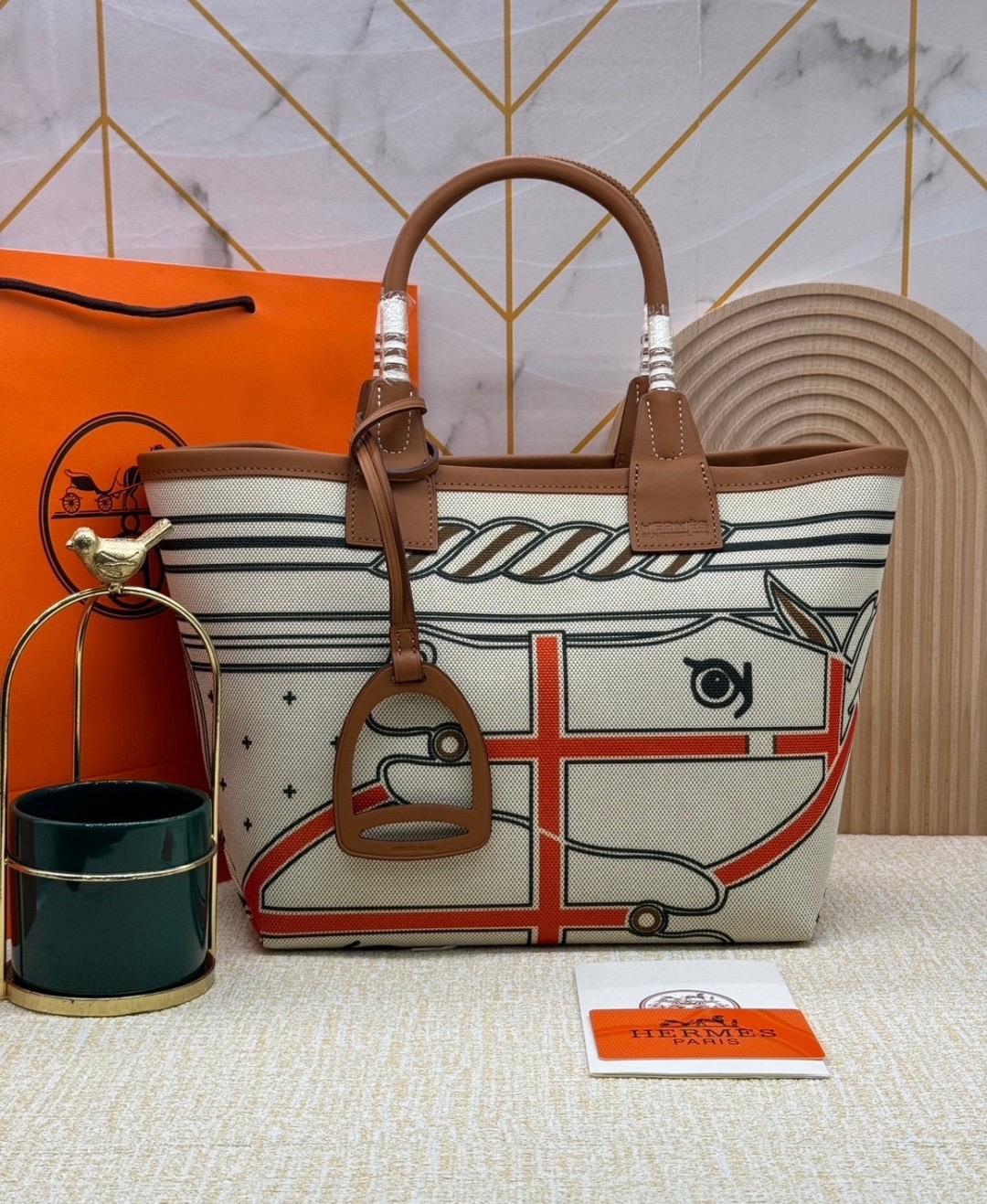 HERMES Steeple Tote Bag / H Steeple canvas tote bag 30cm กระเป๋าทรงโท้ทแคนวาสอย่างดี พิมพ์ลายคมชัด ลายใหม่สวยหรู เกรดออริ สลับแท้