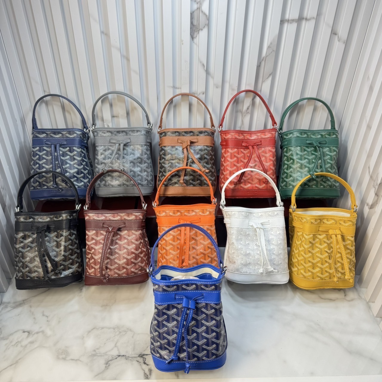 RI หนังแท้ | Goyard Petit Flot Mini bucket bag กระเป๋าสะพายทรงบัคเก็ต ไซส์มินิ ดูผู้ดีในตัว วัสดุหนังแคนวาสพิมพ์ลายสวยคม
