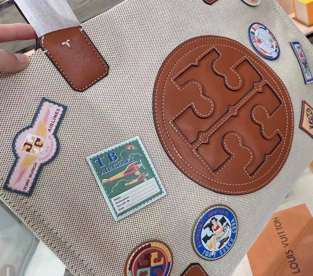 Tory Burch Canvas and Metallic Tote Bag 16”