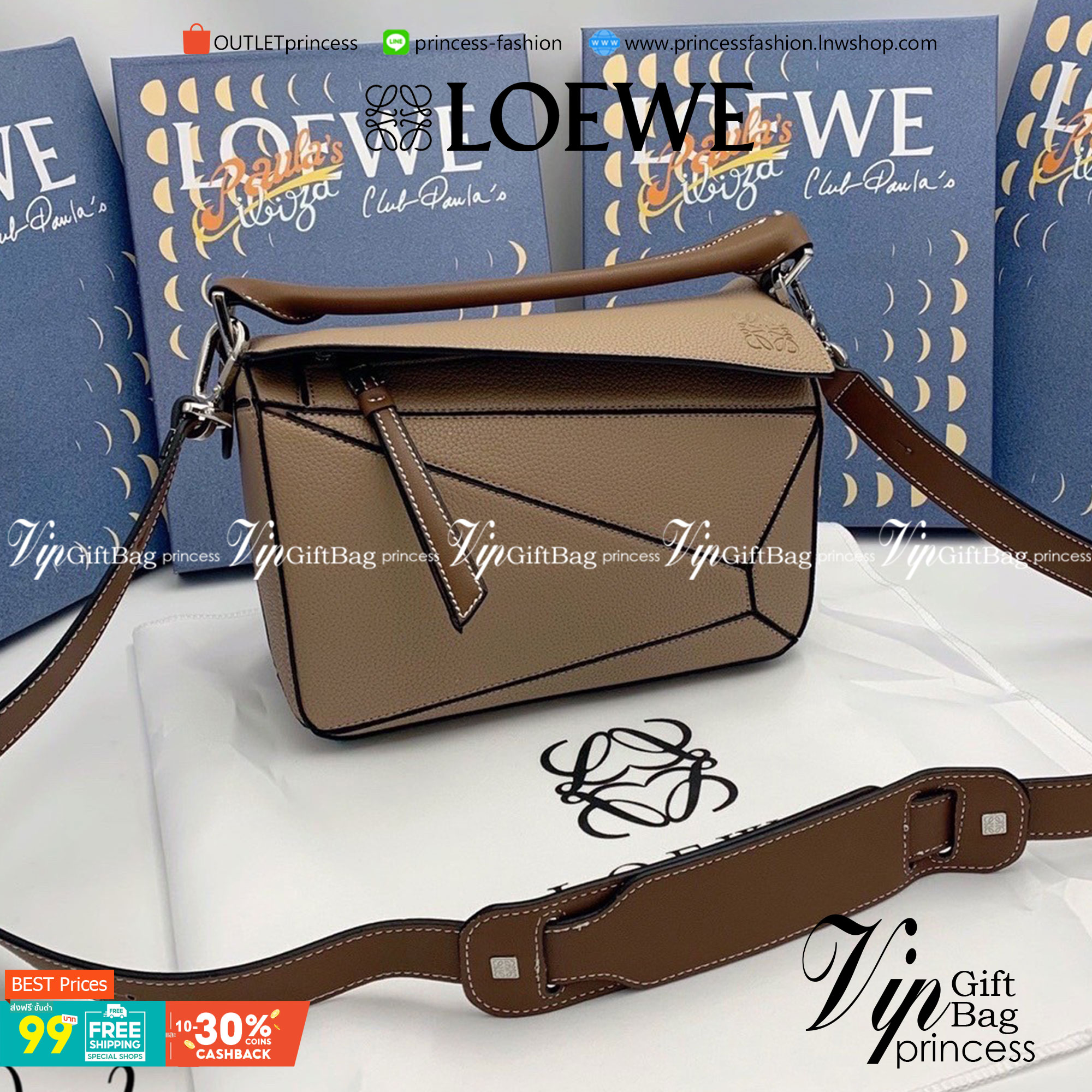 VIP 】LOEWE CROSSBODY BAG (LOEWE Puzzle Bag) กระเป๋าถือหรือสะพาย วัสดุ Calfskin หนังแท้หนังสวยอยู่ทรงขนาดกำลังดีน้ำหนักเบา เปิดปิดด้วยซิป ภายในโล่งกว้างสามารถใส่กระเป๋าสตางค์ มือถือ ของใช้ได้เยอะ ด้านหลังมีช่องซิปใส่ของ หูจับหนังแท้พร้อมสายสะพายยาวหนังแท้ถ