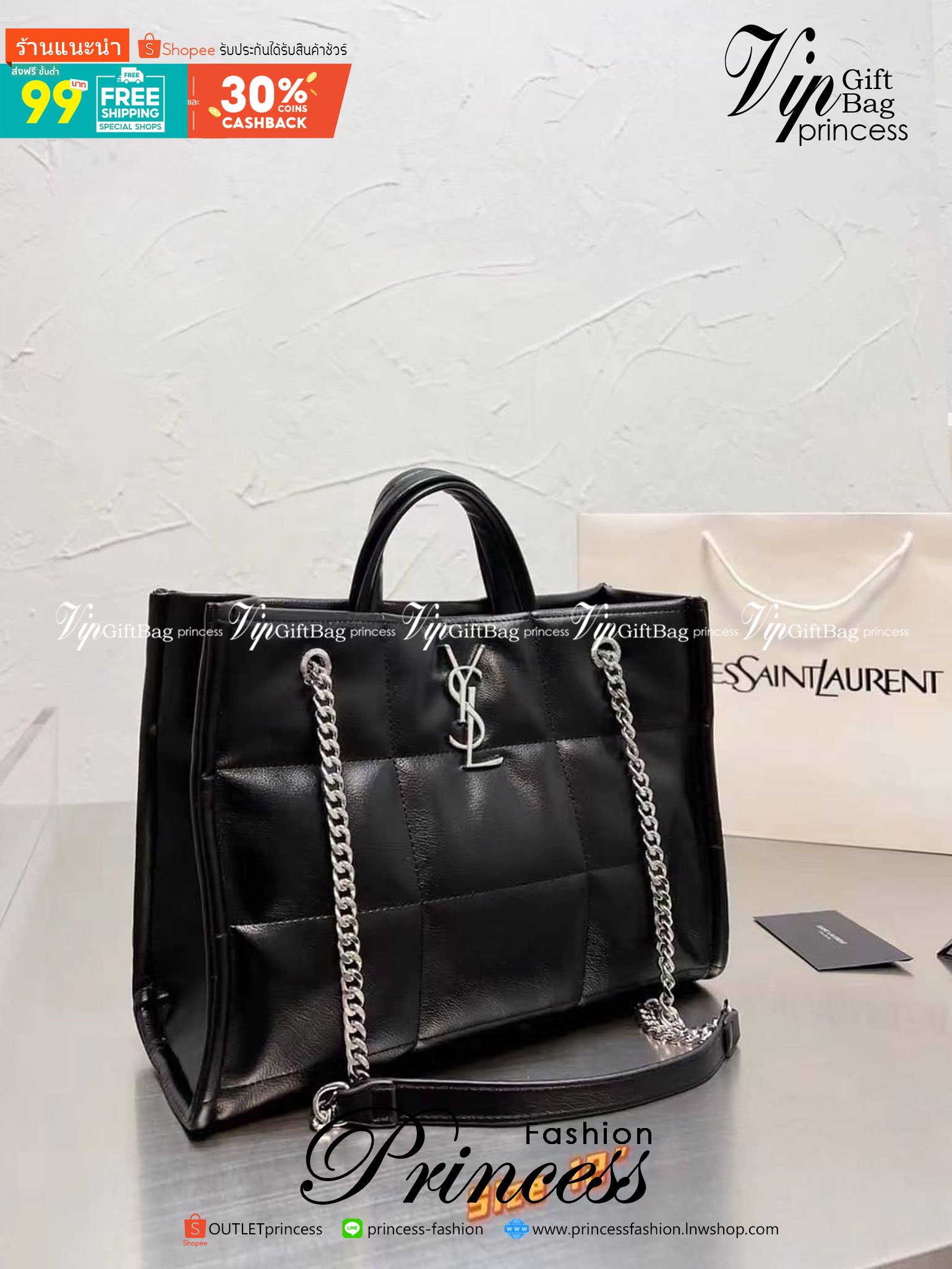 SAINT LAURENT shoulder bag Silver Tone / YSL Shopping Bag / YSL TOTE BAG กระเป๋าถือทรงช็อปปิ้ง พร้อมส่ง โดดเด่นด้วยโลโก้แบรนด์อะไหล่เงินสวยหรู ภายในกระเป๋ากว้างใส่สัมภาระได้เยอะ มีช่องซิปแยกย่อยให้ใส่ของจุกจิกหนึ่งช่องนะคะ