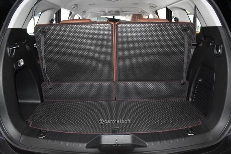 ยางปูพื้นรถยนต์ ISUZU MU-X 2021 พรมกระดุมเม็ดเล็ก สีดำด้ายแดง รวมแผ่นท้าย ชุดปิดเบาะหลังตอน2-3 เต็มคัน