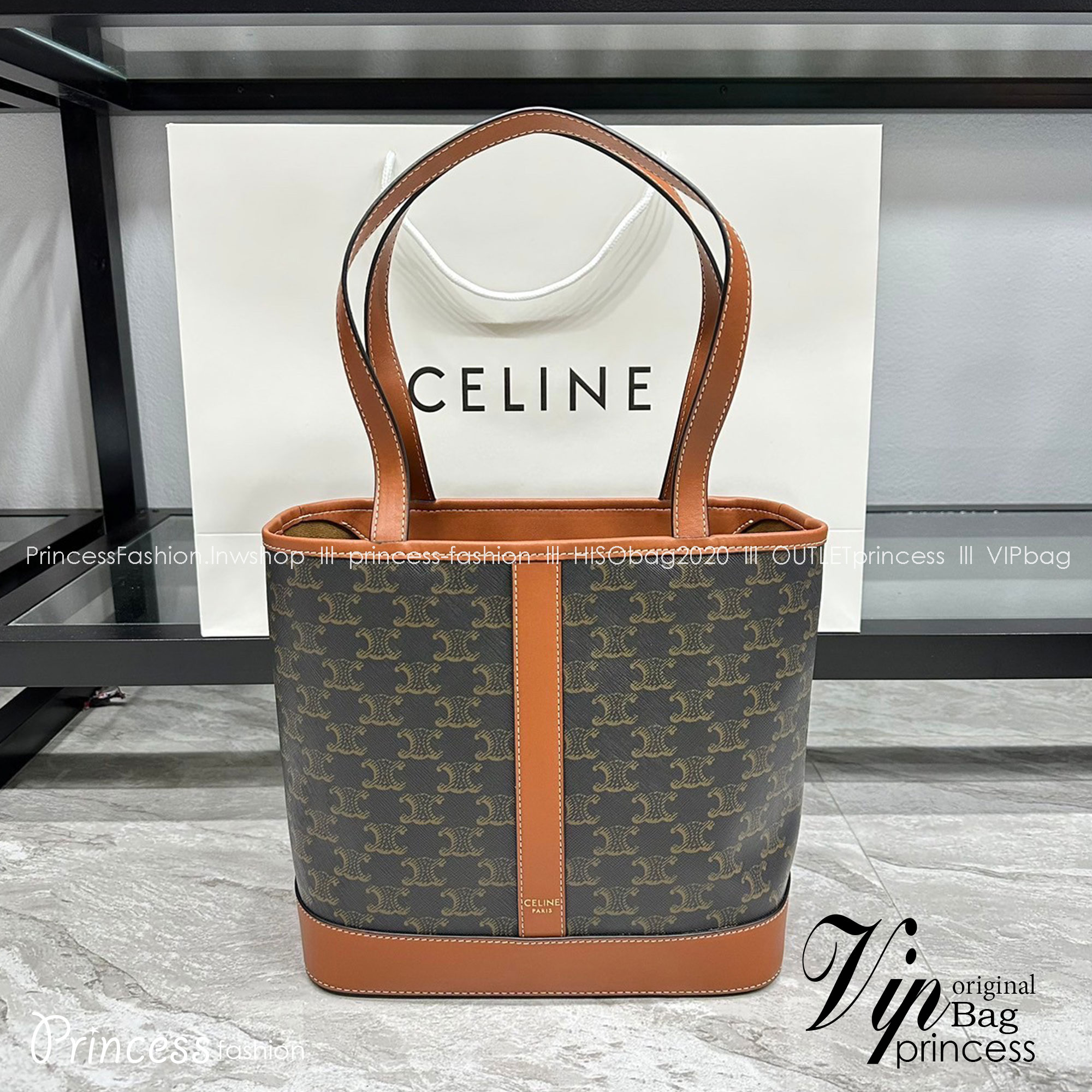 CELINE BUCKET BAG 10" / CELINE CABAS IN TRIOMPHE CANVAS TAN กระเป๋าสะพายทรงโท้ท บัคเก็ตสวยอยู่ทรง เรียบหรูดูแพง เกรดออริ 1:1
