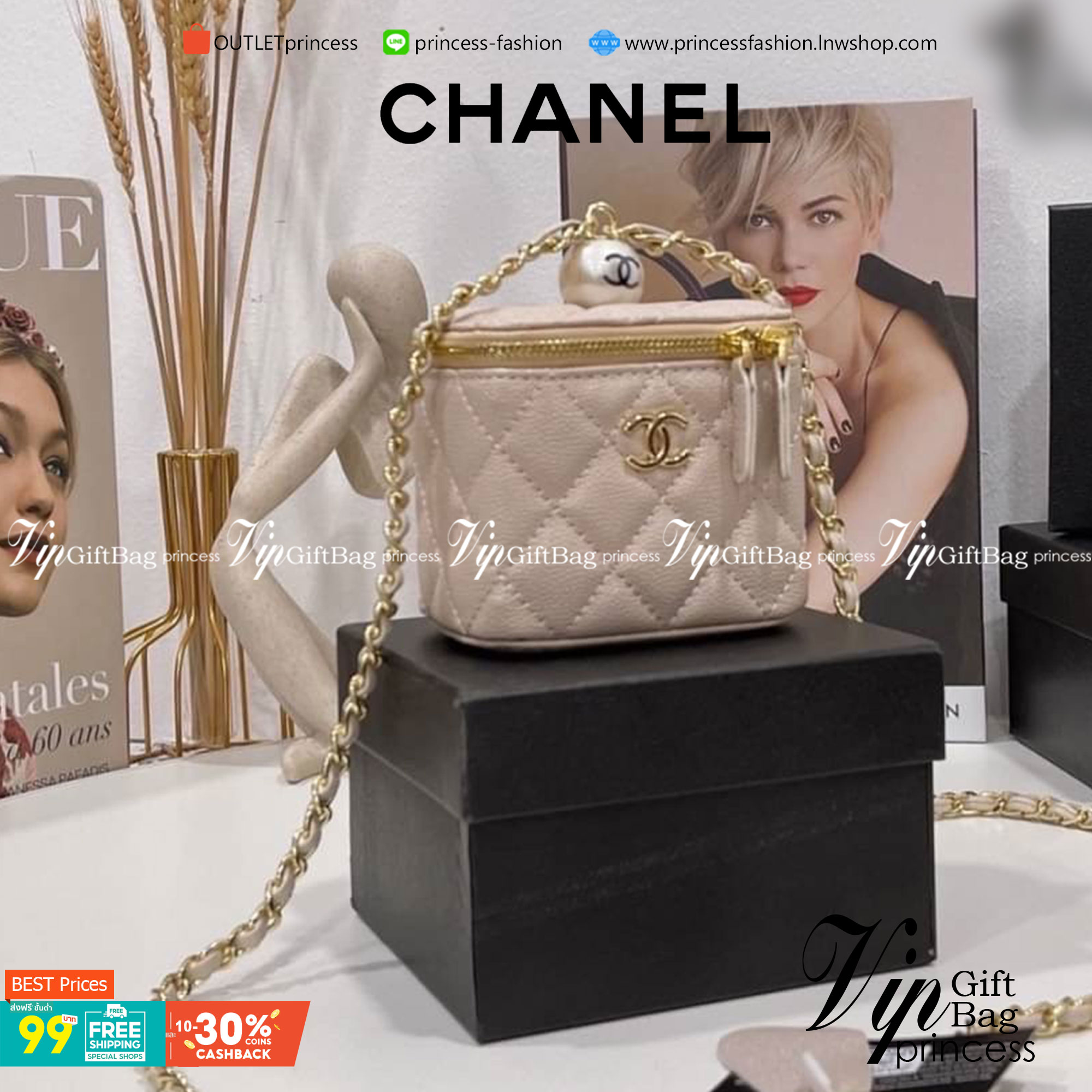 VIP 】CHANEL Box With Chain หนังคาเวียร์โทนสีพาสเทลน่ารัก รุ่นที่ดาราเซเลปใช้กันเยอะม๊ากกก สายโซ่ทองหรูหรา เหมาะมากสำหรับสาวๆ ชิคๆ พร้อมส่งที่ไทยที่นี่ที่เดียว