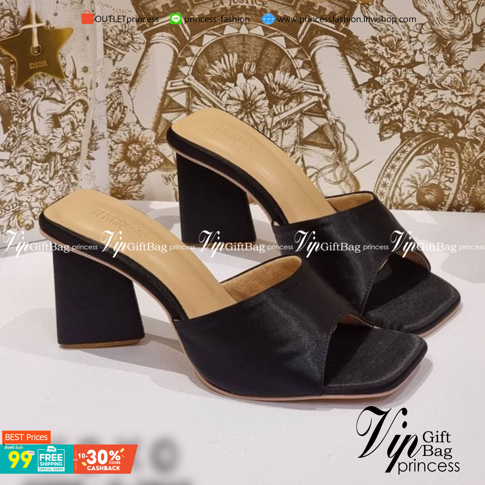 รองเท้า สไตล์ ZARA งานสวม สวย หรู่ วัสดุผ้าซาติน ส้นทรง 3 เหลี่ยม ใส่สบาย น้ำหนักเบา แมทส์ชุดง่าย