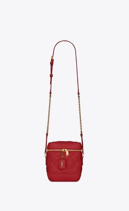 RED YSL 80'S VANITY BAG IN CARRÉ-QUILTED GRAIN DE POUDRE EMBOSSED LEATHER