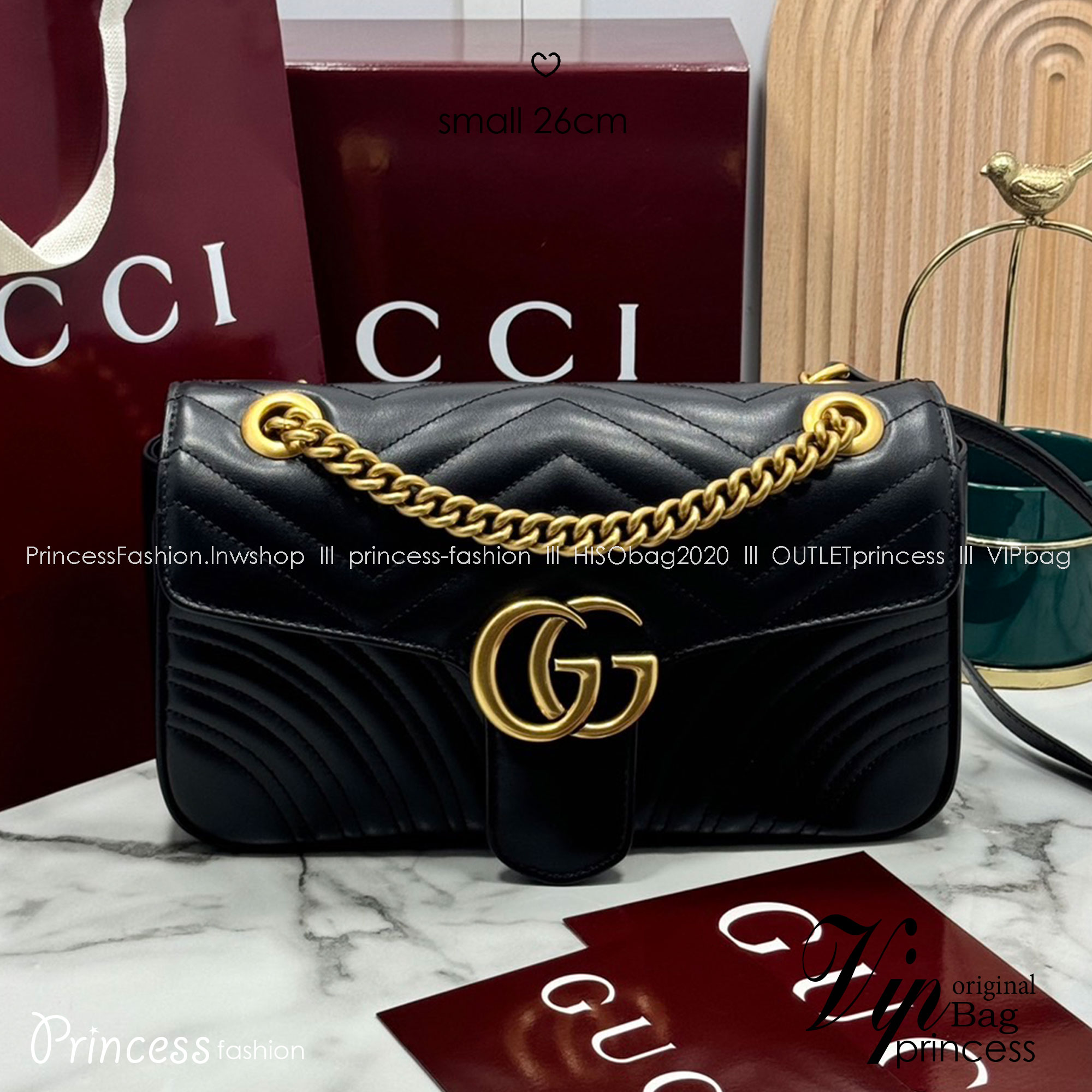 ORI | หนังแท้ GG Marmont small shoulder bag กระเป๋าสะพายข้างรุ่นคลาสสิค ดูแพง อัพลุคได้สบายๆ ด้านหลังดีไซน์รูปหัวใจ