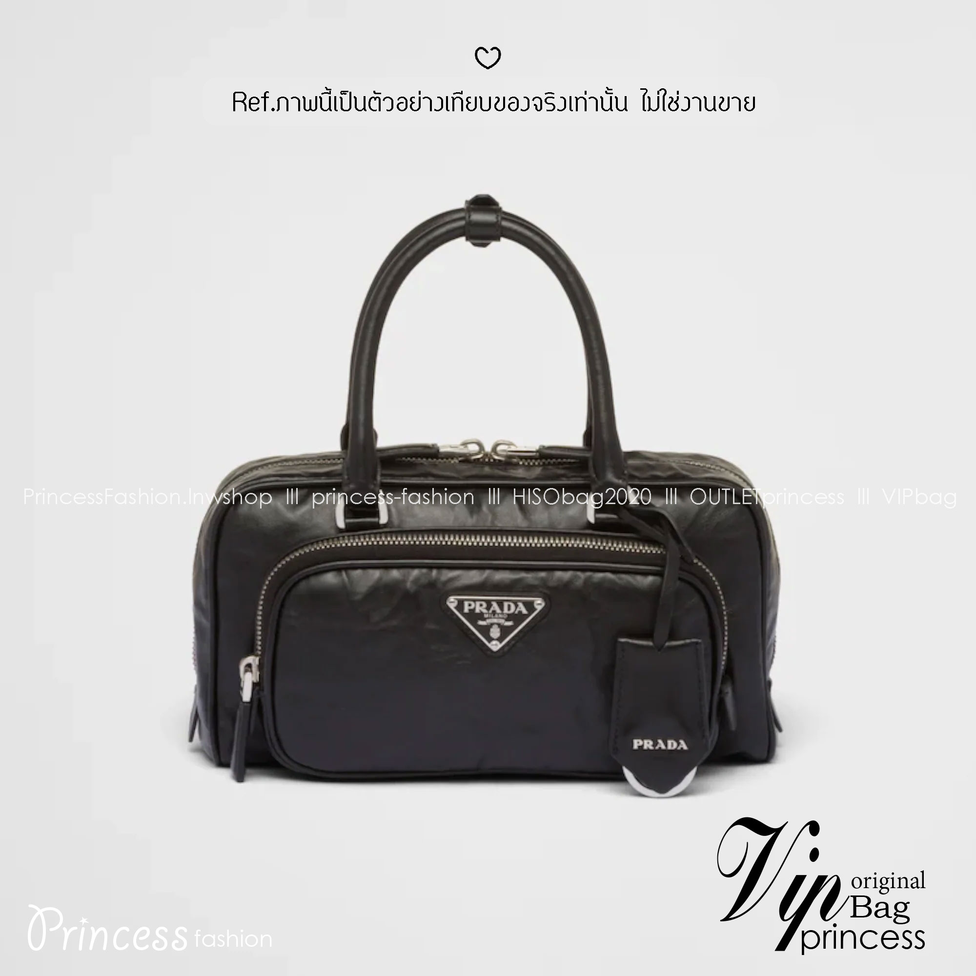 ORI หนังแท้ | Prada Antique nappa leather multi-pocket top-handle bag กระเป๋าสะพายทรง keepall มีช่องซิปด้านหน้าพร้อมหูจับ งานหนังยับดีไซน์เอฟเฟกต์เท็กซ์เจอร์ที่มีเสน่ห์สไตล์วินเทจ