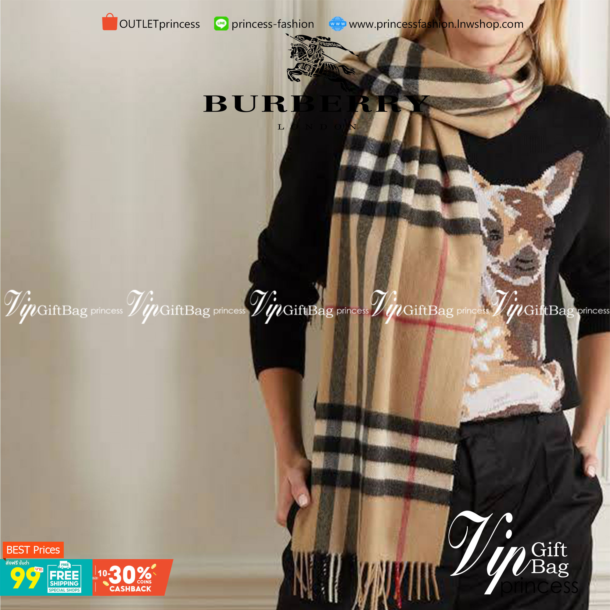 BURBURRY FRINGED CHECKED CASHMERE SCARF สุดเอ็คเซ็คคลูทีฟกับแบรนด์ดังจากปารีส ด้วยงานพรีเมี่ยมกิ้ฟ ส่งมอบความรู้สึกดีๆให้กับคนที่คุณรัก ในรูปแบบผ้าพันคอและผ้าคุมไหล่ผืนใหญ่ให้ความอบอุ่น ถักทอด้วยผ้าcashmereลายตารางอ่อนหวาน มาพร้อมกล่องแบรนด์และถุงกระดาษกล