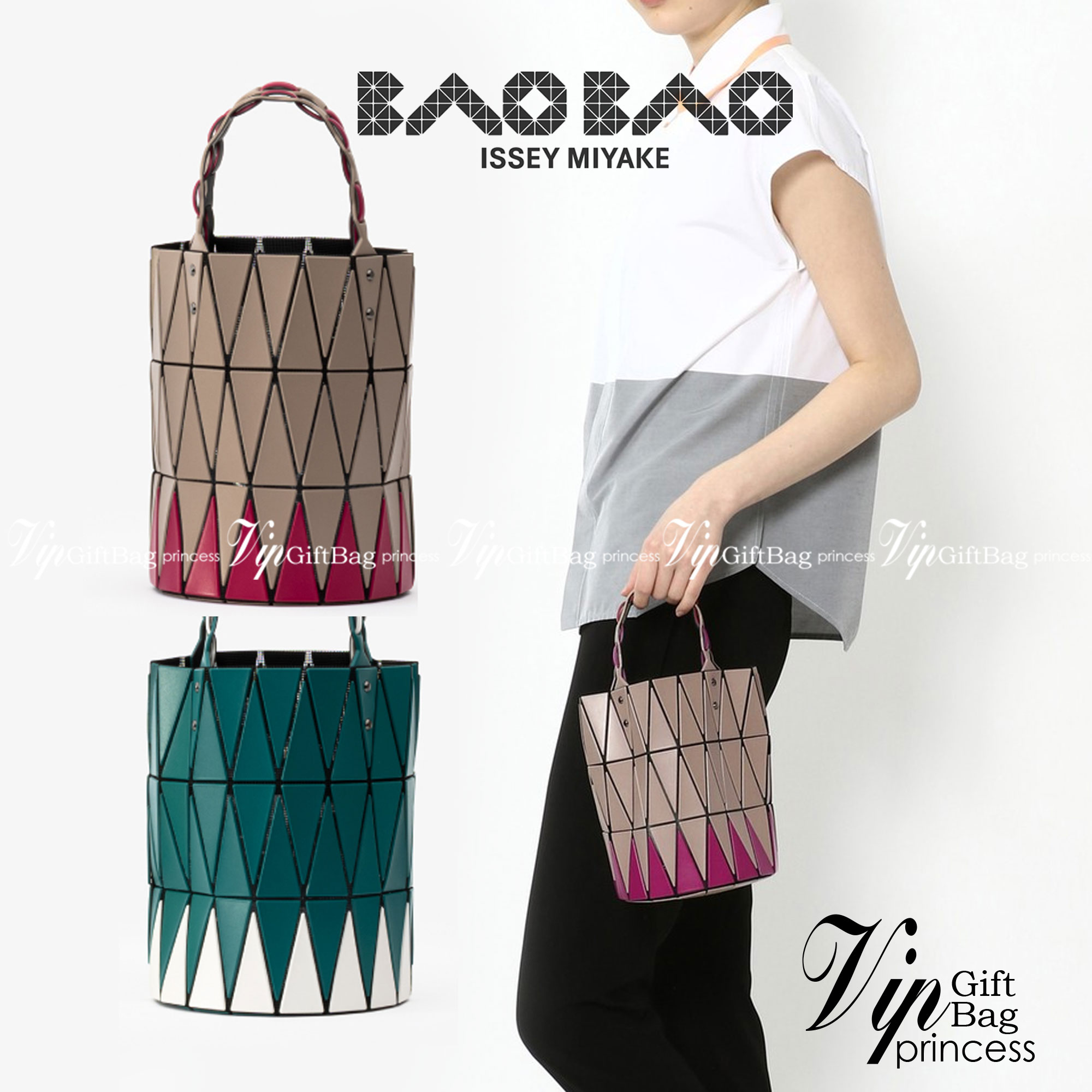 BAOBAO ISSEY MIYAKE BUCKET BAG / BAOBAO BASKET / ZIG-ZAG PATTERN TRIANGLE BASKET HANDBAG ภาพสินค้าถ่ายจากงานขายจริง ใช้งานต่างประเทศได้ค่ะ