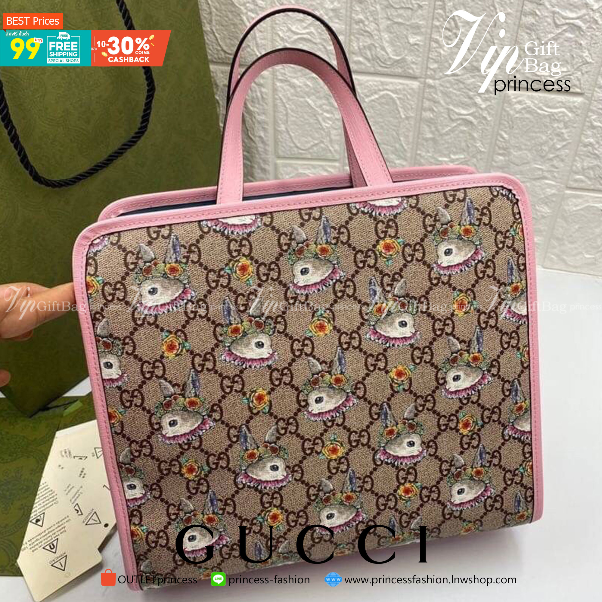 VIP GIFTbag 】GUCCI Children's Yuko Higuchi tote bag GG Supreme canvas งานหนังแท้ น้องกระต่ายคอลเลคชั่นสดใสน่ารัก เอาใจน้องๆ และสาวๆ สายแบ๊ว คิ๊วๆ ด้านในโล่งกว้าง สะพายไปไหนก็ได้ตามสะดวก ใส่ของได้ครบจบใบเดียว คุ้มจริงๆจ้า