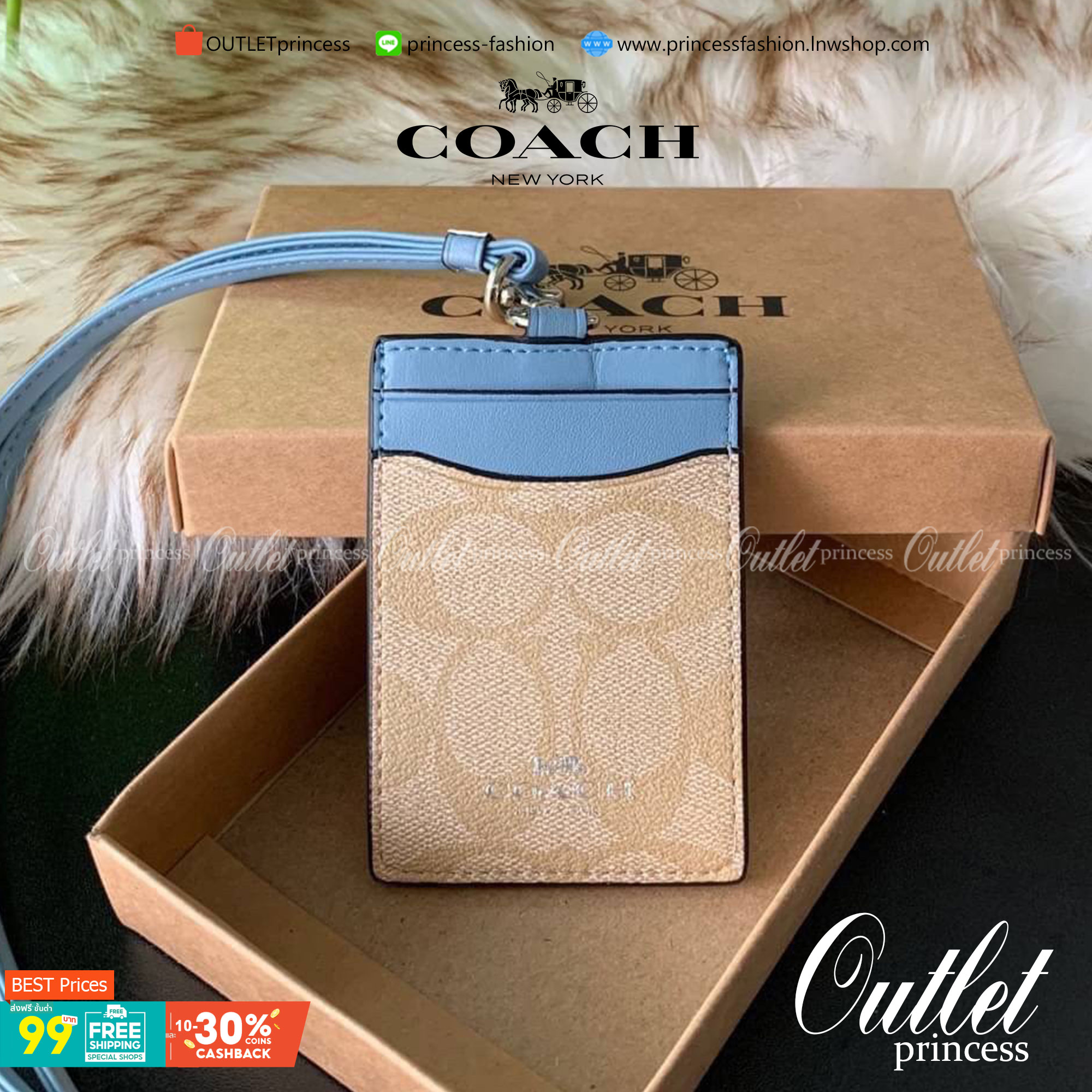 COACH F63274 ID LANYARD IN SIGNATURE COATED CANVAS กระเป๋าใส่บัตรคล้องคอ ลาย C ทั้งใบ ด้านหน้าตกแต่งชื่อแบรนด์ สวยมากกก ใส่บัตรพนักงาน และบัตรต่างๆ มาพร้อมสายคล้องคอ สายถอดออกได้ ตัวกระเป๋ามี 3 ช่องค่ะ