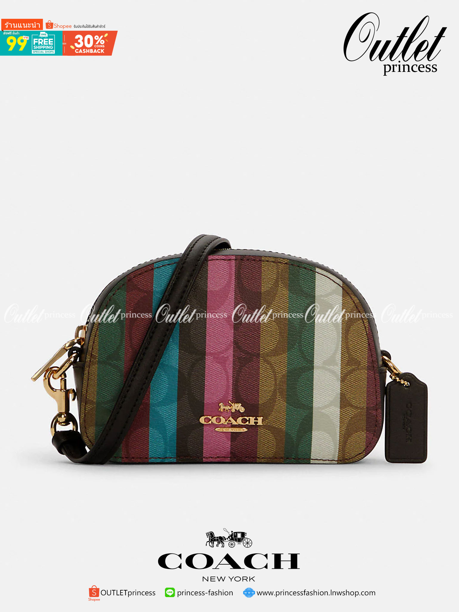 OUTLET 】COACH C5590 MINI SERENA CROSSBODY IN SIGNATURE CANVAS WITH STRIPE PRINT มาจ้าแม่ มาหนักๆอีกแล้ว กับคอลเลคชั่นที่ขายดี ขายหมด ไม่เคยพอจะขาย!! มินิเซเรนา ดีไซน์สดใส น่ารักน่าใช้ที่สุด วัสดุหนังแคนวาสเคลือบลาย เปิด-ปิดด้วยซิป สะดวกใช้ ภายในเป็นช่องโล
