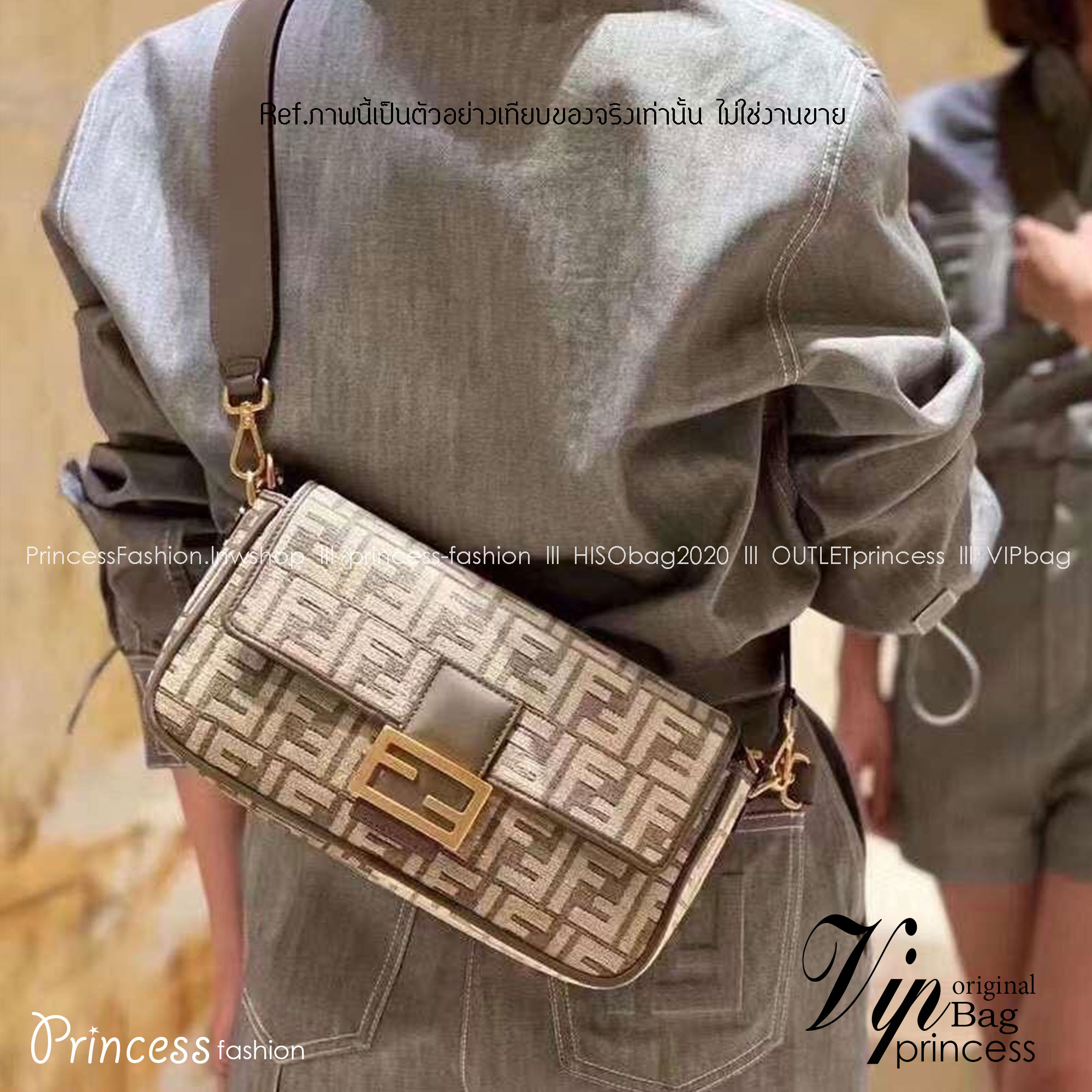 FENDI Baguette Dove grey FF tapestry fabric bag / FENDI Bag พร้อมส่ง กระเป๋าสะพายทรงแบคเกตต์ ดีไซน์ลวดลายมี texture หรูหราโดดเด่นน่าใช้ **สินค้าเกรดออริจินอล 1:1 สลับแท้