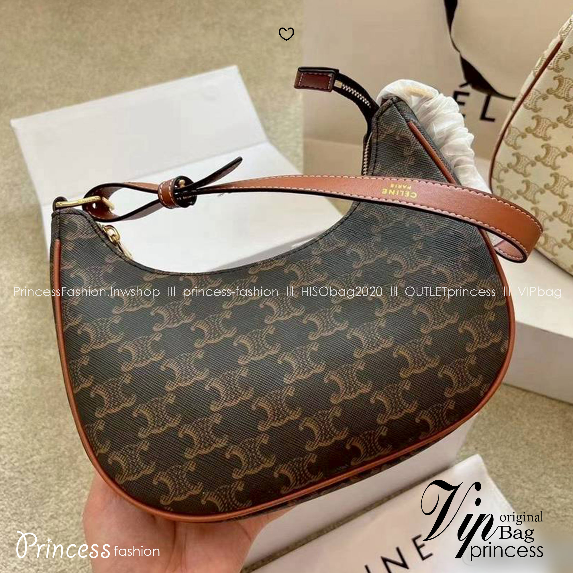 CELINE Ava bag in Triomphe canvas and leather กระเป๋าสะพายไหล่ รุ่นยอดฮิต ดีไซน์แบบสวยสับ รูปทรงคลาสสิคใช้งานได้ง่าย แมทช์ได้หลากหลายสไตล์