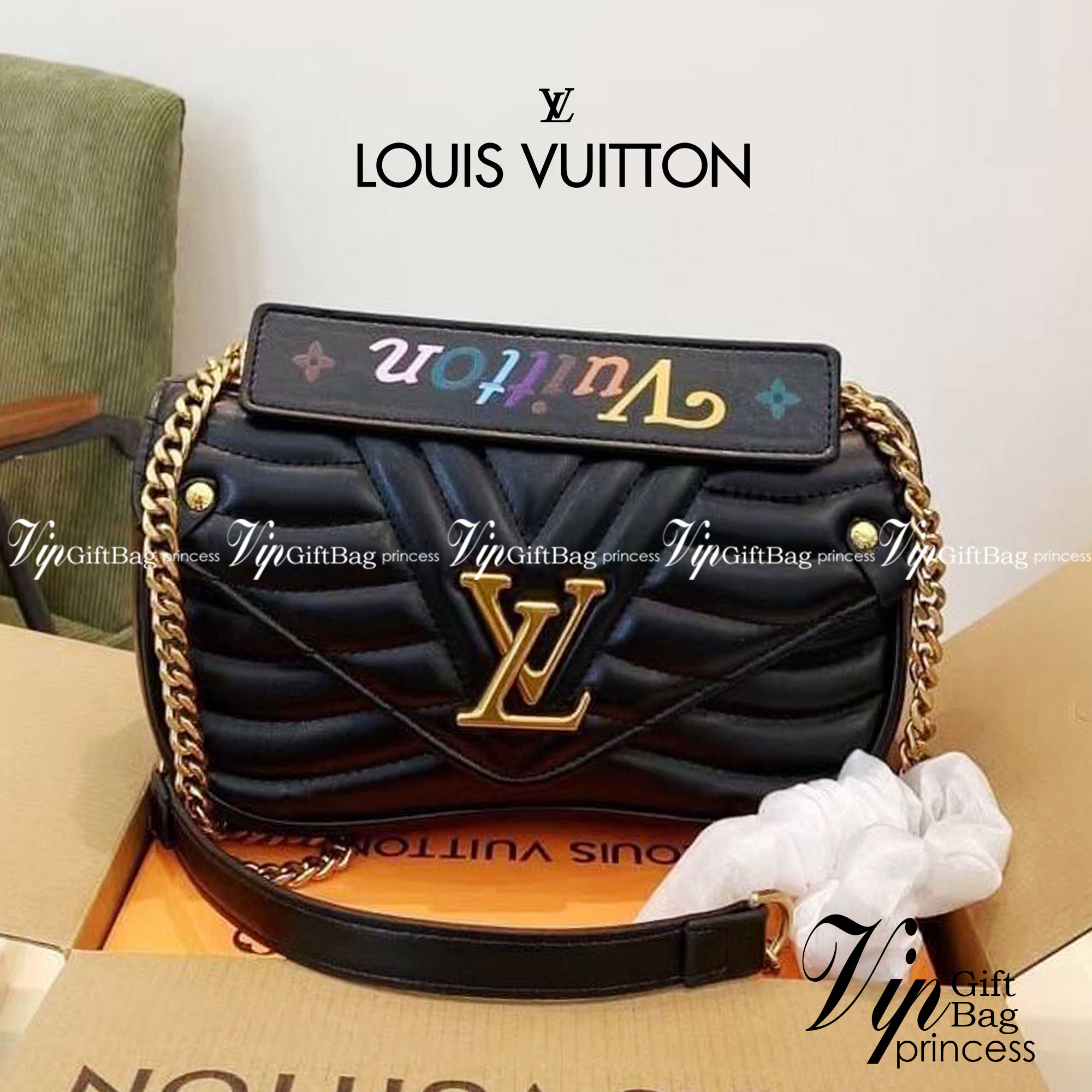 หนังแท้ LOUIS VUITTON New Wave black quilted leather bag พร้อมส่งที่ไทย ภาพสินค้าถ่ายจากงานขายจริง ใช้งานต่างประเทศได้