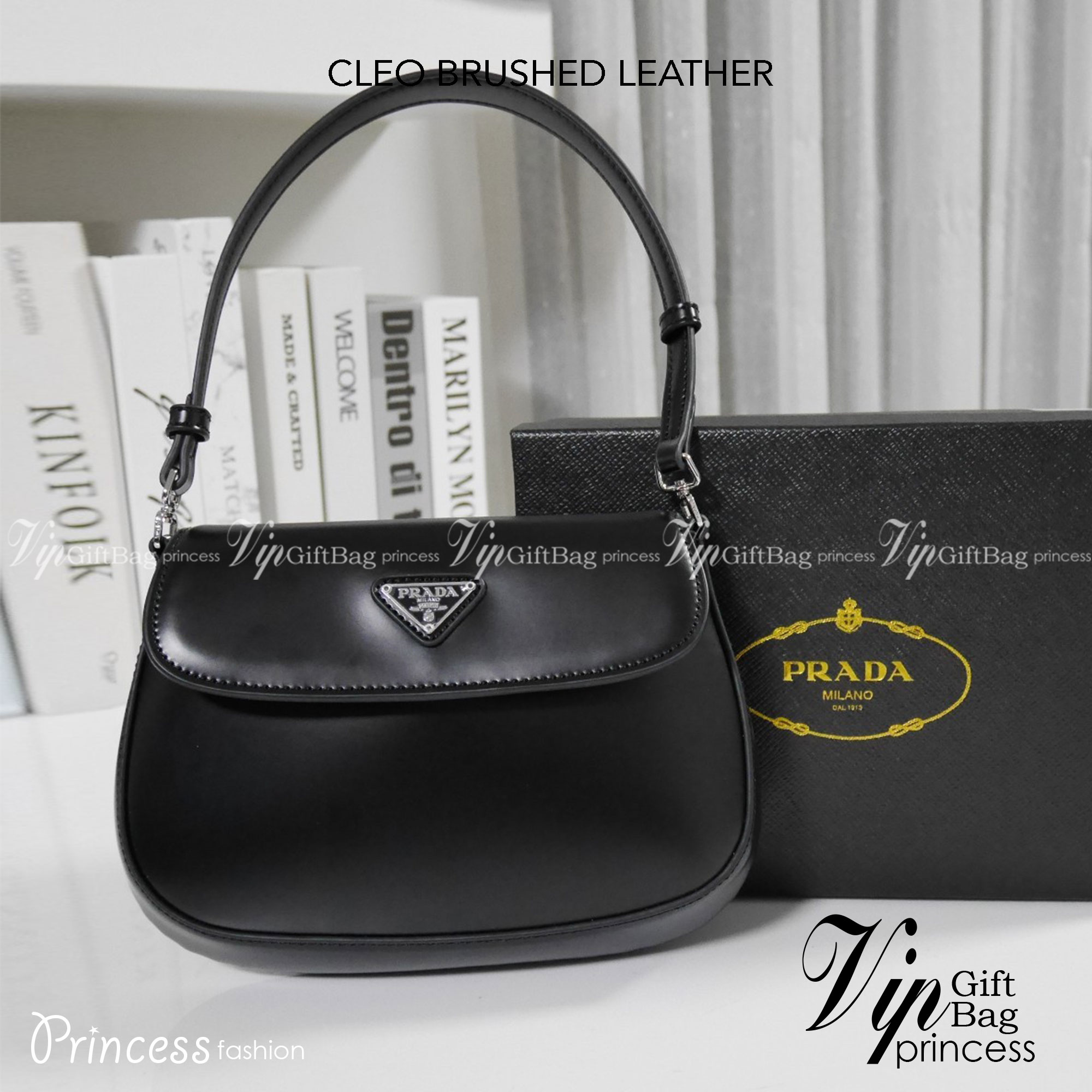 PRADA CLEO BRUSHED LEATHER SHOULDER BAG กระเป๋าทรงสวยยอดฮิต ทรงสะพายไหล่สวยหรูอยู่ทรง หนังเรียบเงาหรูสุดคลาสสิก