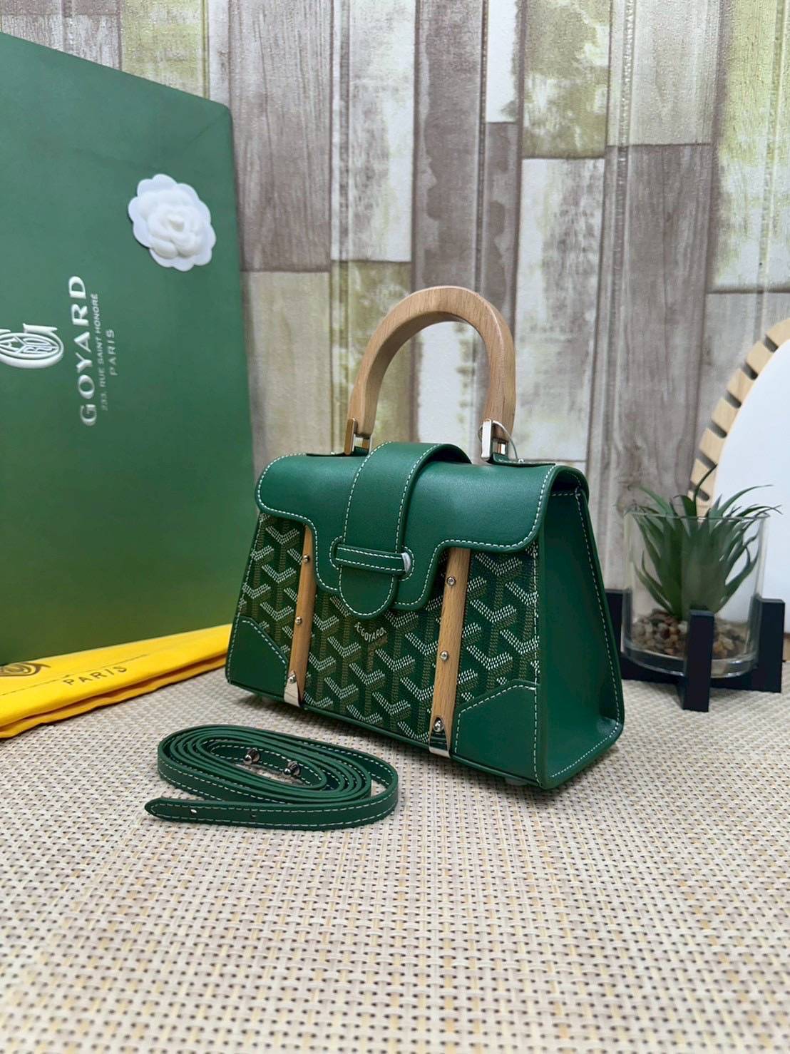 10 สี ORI หนังแท้ | GOYARD Saïgon Souple Mini Bag 20cm กระเป๋าถือ/สะพายดีไซน์หูจับไม้เป็นเอกลักษณ์ที่สวยหรูหราสง่างาม