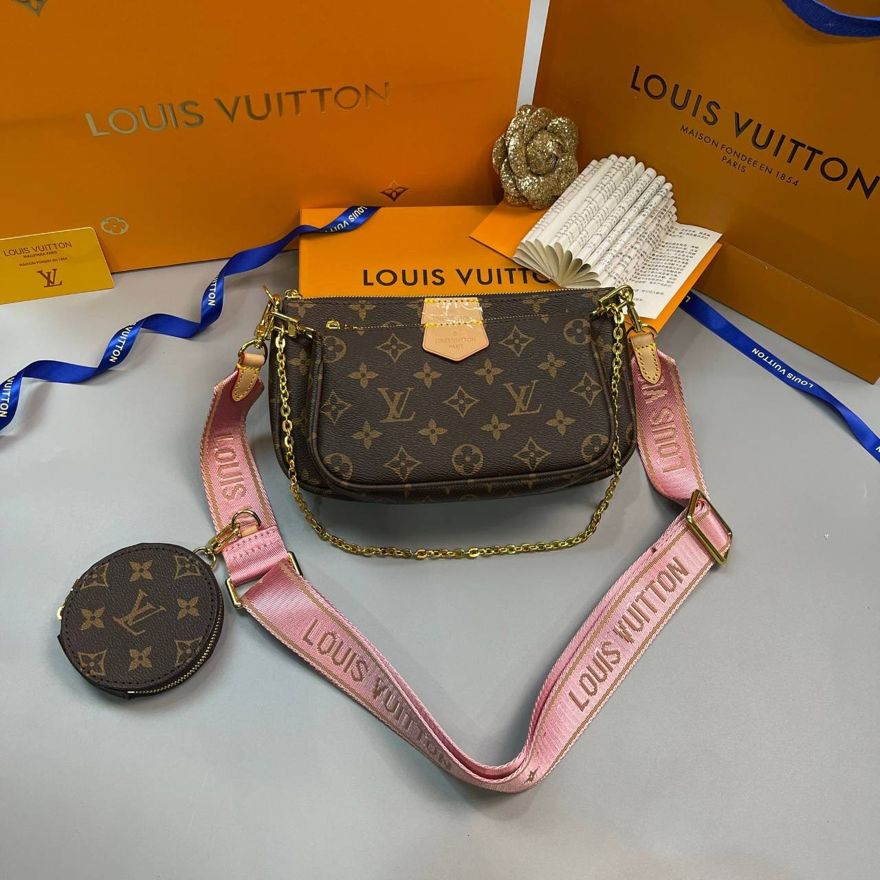 หนังแท้ LOUIS VUITTON MULTI-POCHETTE ACCESSOIRES Monogram 3in1 พร้อมส่งที่ไทย เกรดใช้งานต่างประเทศได้