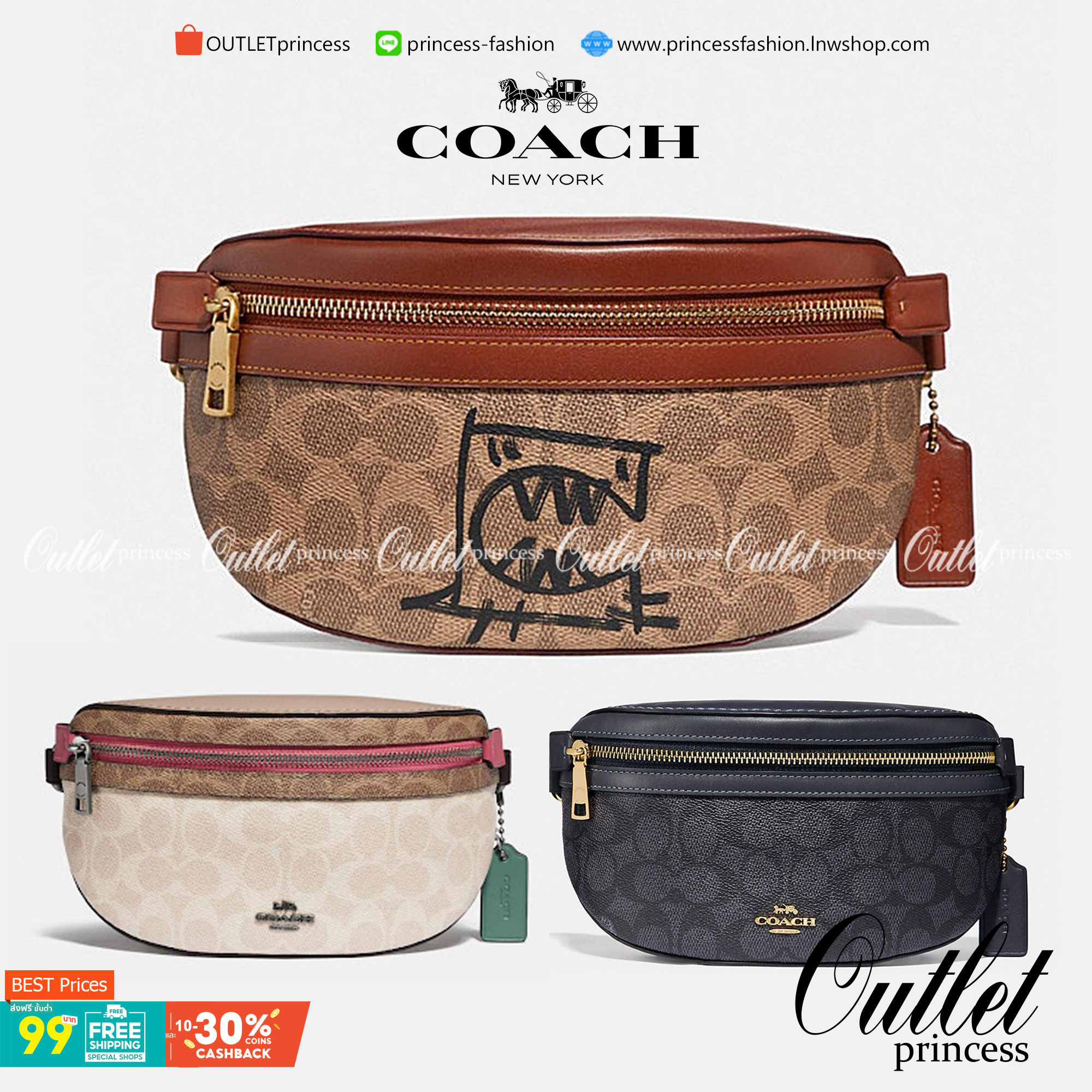 LIMITED EDITION !! COACH BELT BAG IN SIGNATURE WITH REXY BY GUANG YU กลับมาอีกครั้งกับ Coach X Disney สวยงามมากๆค่ะ คาดอก คาดเอวได้ ลาย C ตัดขอบหนังเรียบ มีช่องซิปทั้งหน้า//หลัง ใส่มือถือได้ทุกรุ่น;พาสปอร์ตได้ ;กระเป๋าเงินใบกลางได้;อื่นๆจำเป็นได้ครบค่ะ.