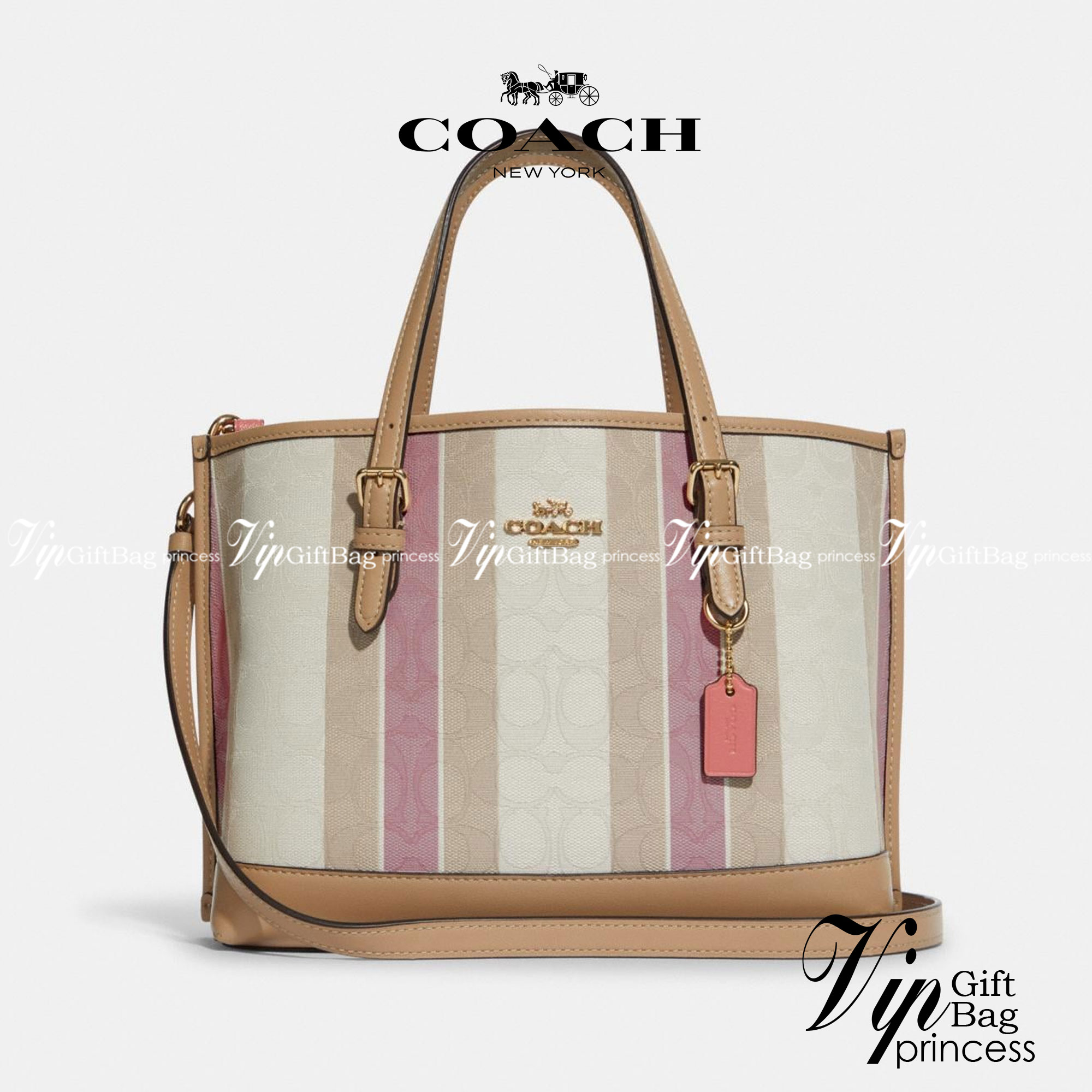 COACH Mollie Tote 25 In Signature Jacquard With Stripes พร้อมส่งที่ไทย ภาพสินค้าถ่ายจากงานขายจริง ใช้งานต่างประเทศได้