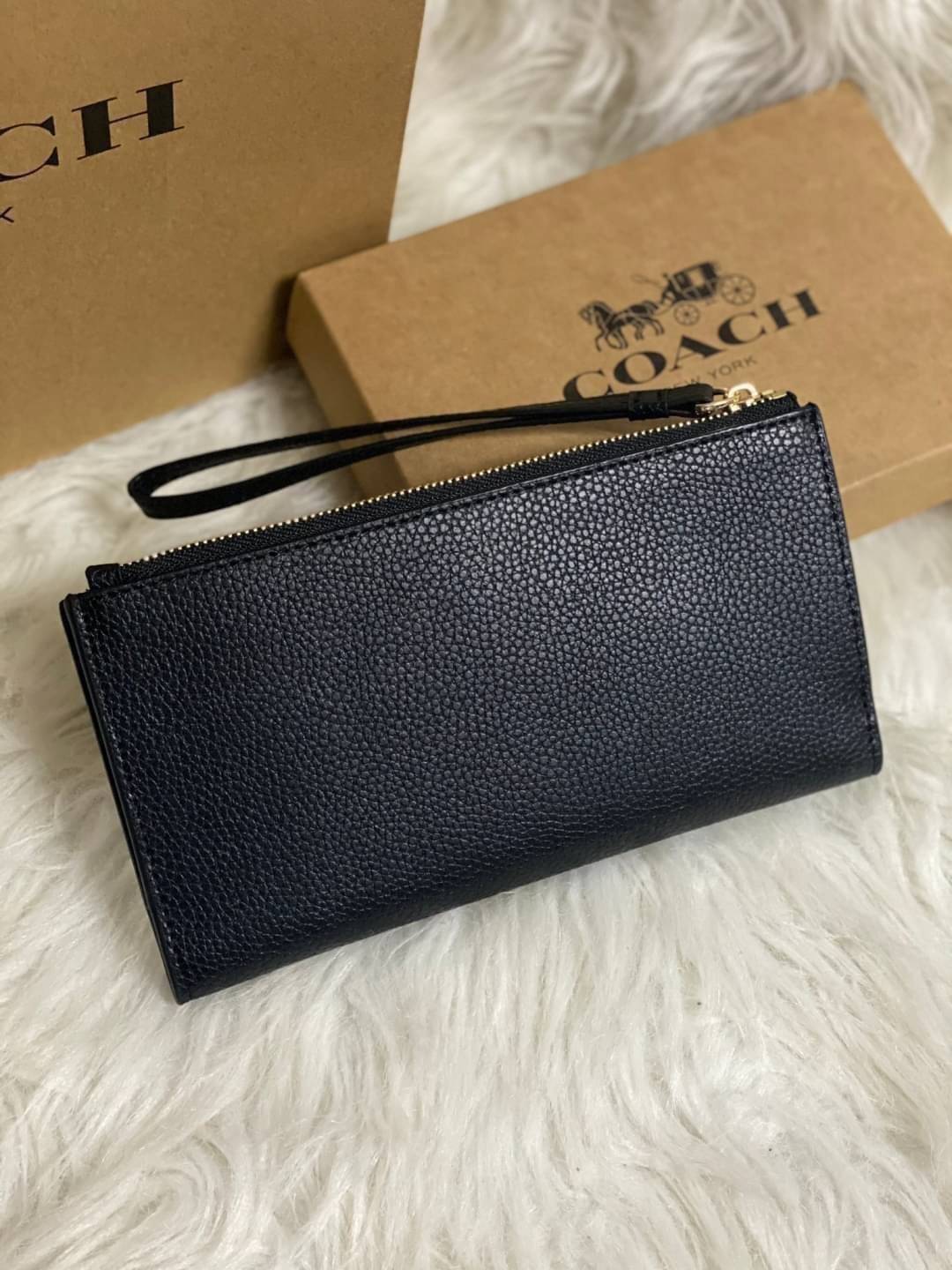 COACH 73156 Pebbled Leather Long Wallet พร้อมส่งสีดำ สีน้ำตาล