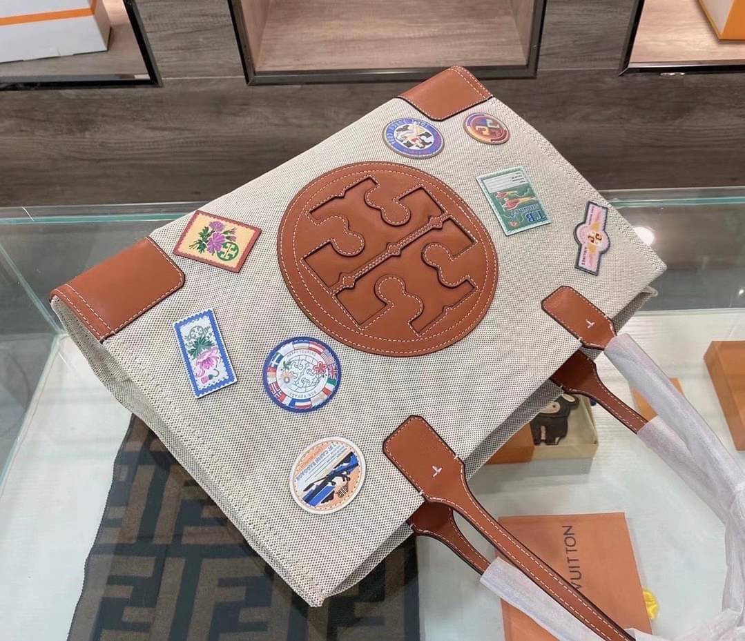 Tory Burch Canvas and Metallic Tote Bag 16”