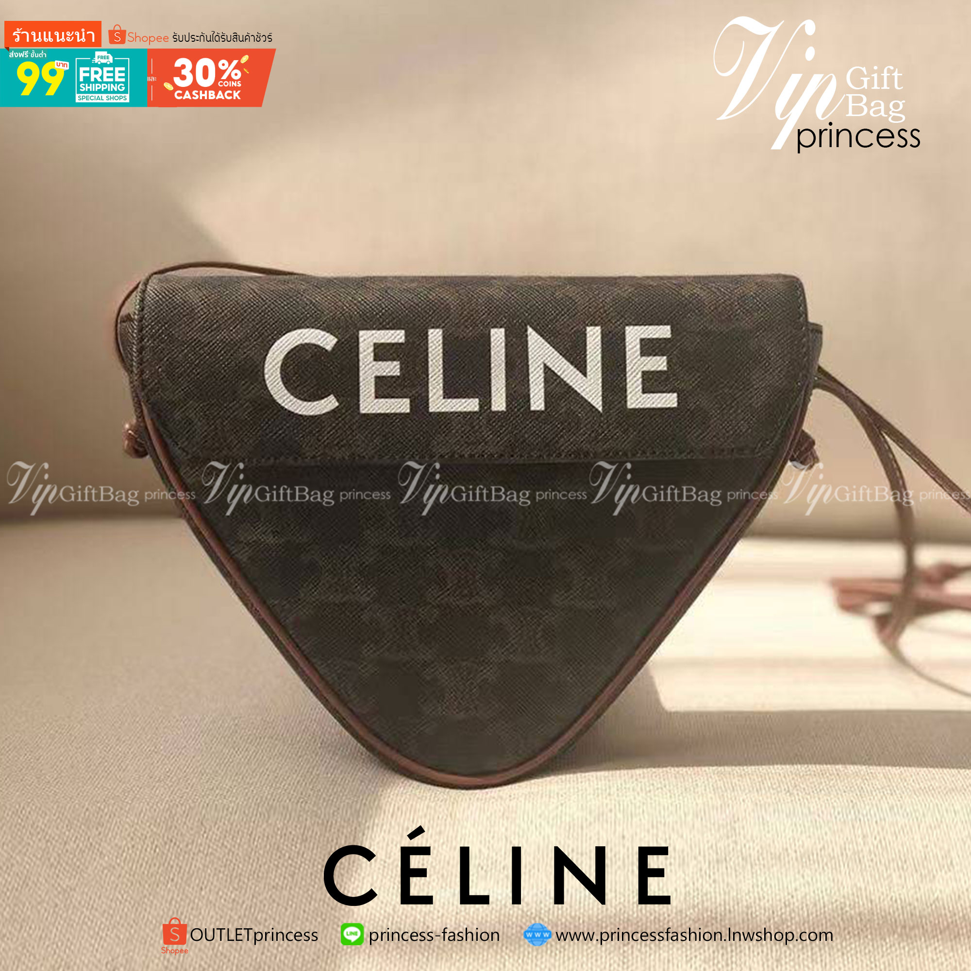พรีเมี่ยมกิ๊ฟแท้ 100% 】พร้อมส่งที่นี่ที่เดียว VIP gift CELINE IN TRIOMPHE CANVAS TRIANGLE BAG หนังแท้