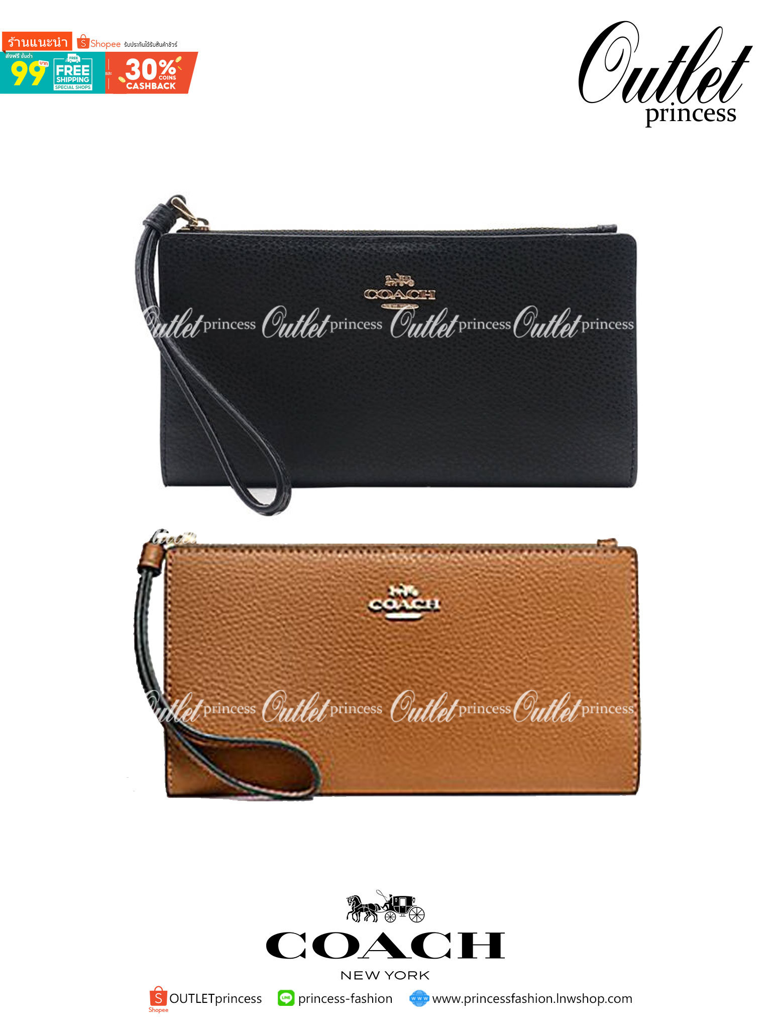 COACH 73156 Pebbled Leather Long Wallet พร้อมส่งสีดำ สีน้ำตาล