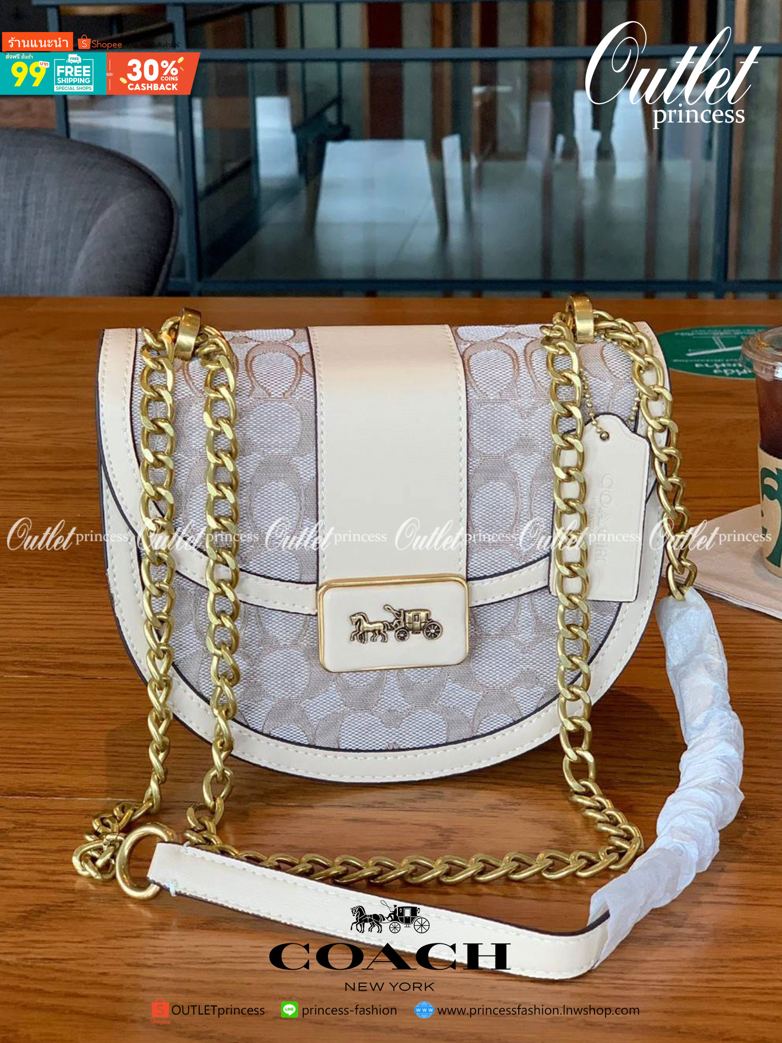 COACH ALIE SADDLE BAG IN SIGNATURE JACQUARD (C4694//C3464) New item!! กระเป๋าสะพายทรง saddle ดีไซน์วินเทจย้อนยุค แฝงความหรูในตัวด้วยอะไหล่สีทองเหลือง โดดเด่นไม่ซ้ำใครแน่นอน วัสดุผ้า jacquard สลับหนังแท้ ภายในเป็นช่องโล่ง มาพร้อมสายสะพายครอสบอดี้ ที่สามารถ