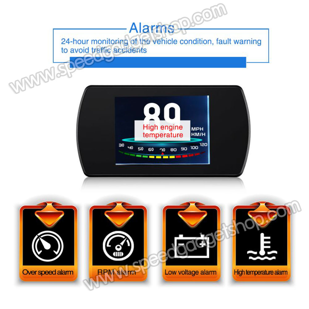 เกจวัด OBD obd2 Smart gauge Display Meter รุ่น P12 เกจวัดความร้อนหม้อน้ำ เกจวัดความเร็ว วัดรอบ วัดแบต แบบมีเสียงเตือน ติดตั้งกับ port obd2 ไม่ต้องตัดต่อสายไฟ (อ่านโค้ด ลบโค้ด เครื่องยนต์ได้)
