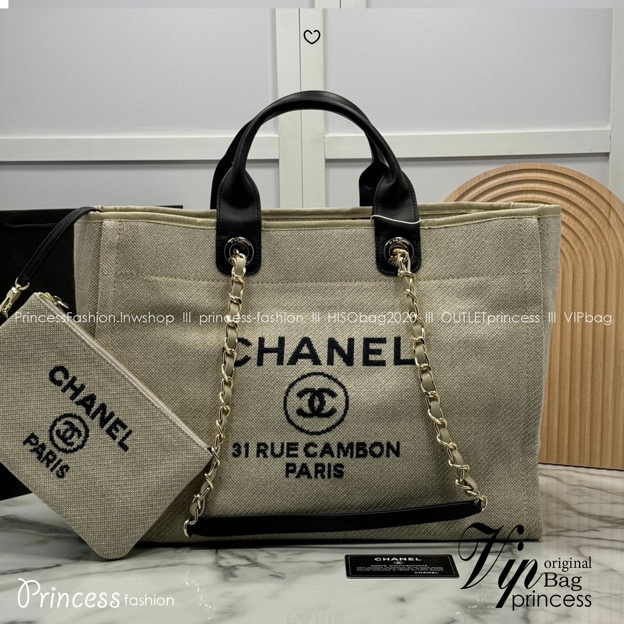 ORI หนังแท้ | Chanel Deauville Tote Bag กระเป๋าสะพายทรงโท้ทช้อปปิ้ง ใบใหญ่ ภายในโล่งกว้าง จุของได้เยอะ