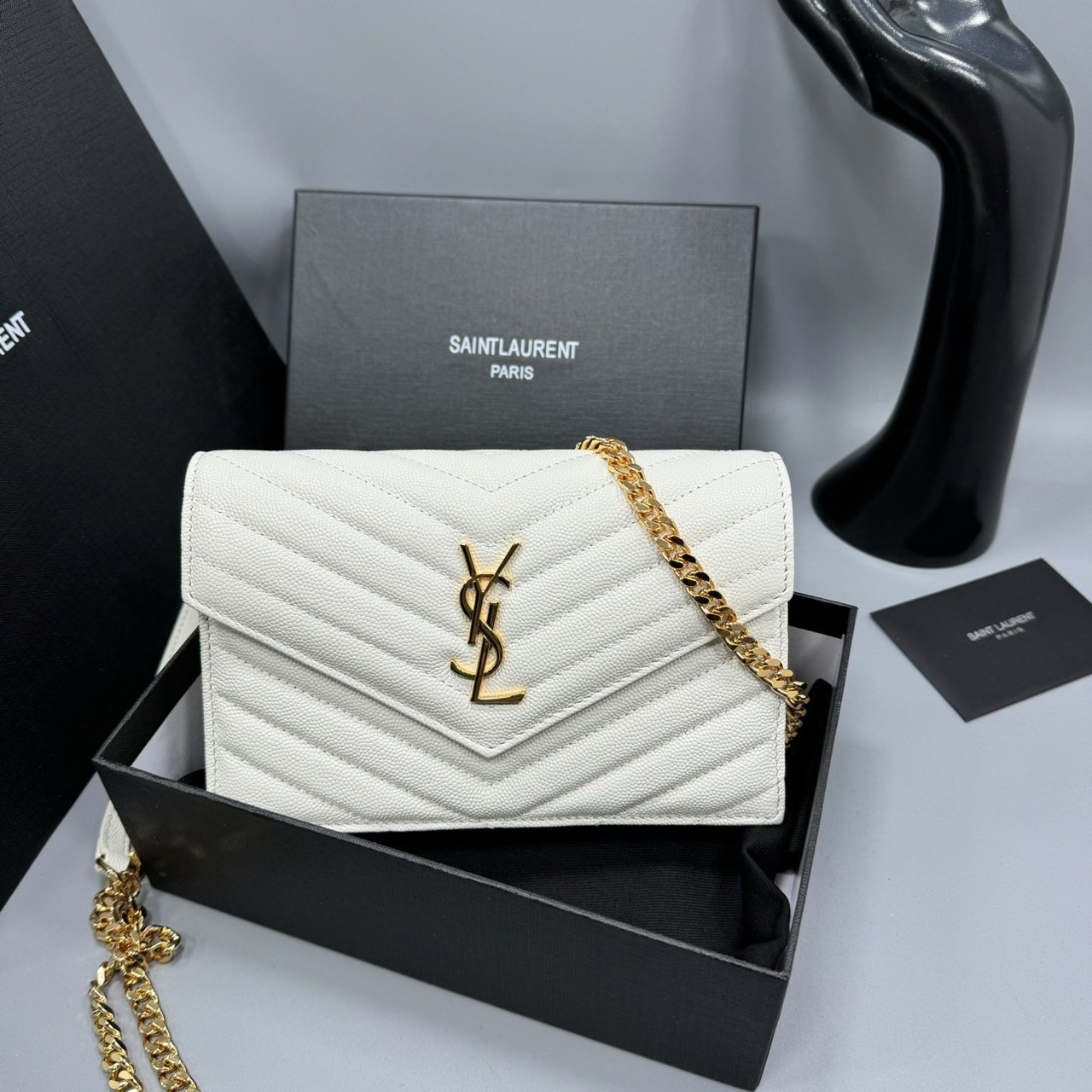 YSL Envelope WOC 7.5 Wallet on chain / YSL Clutch Bag 7.5" กระเป๋าสะพายรุ่นยอดนิยม เกรดหนังคาเวียร์สวยเต็มใบ เกรดออริ 1:1 ใช้งานต่างประเทศได้