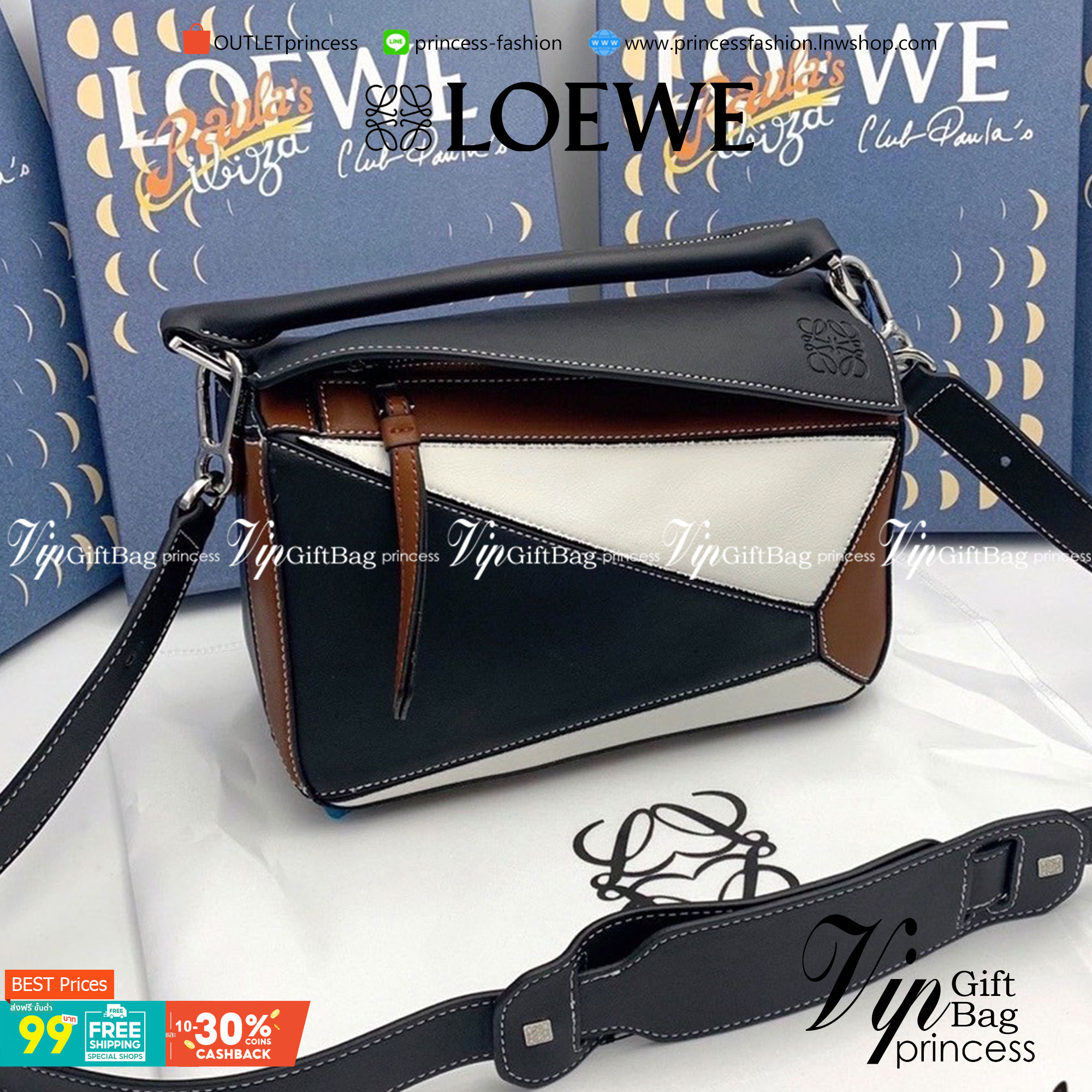 VIP 】LOEWE CROSSBODY BAG (LOEWE Puzzle Bag) กระเป๋าถือหรือสะพาย วัสดุ Calfskin หนังแท้หนังสวยอยู่ทรงขนาดกำลังดีน้ำหนักเบา เปิดปิดด้วยซิป ภายในโล่งกว้างสามารถใส่กระเป๋าสตางค์ มือถือ ของใช้ได้เยอะ ด้านหลังมีช่องซิปใส่ของ หูจับหนังแท้พร้อมสายสะพายยาวหนังแท้ถ