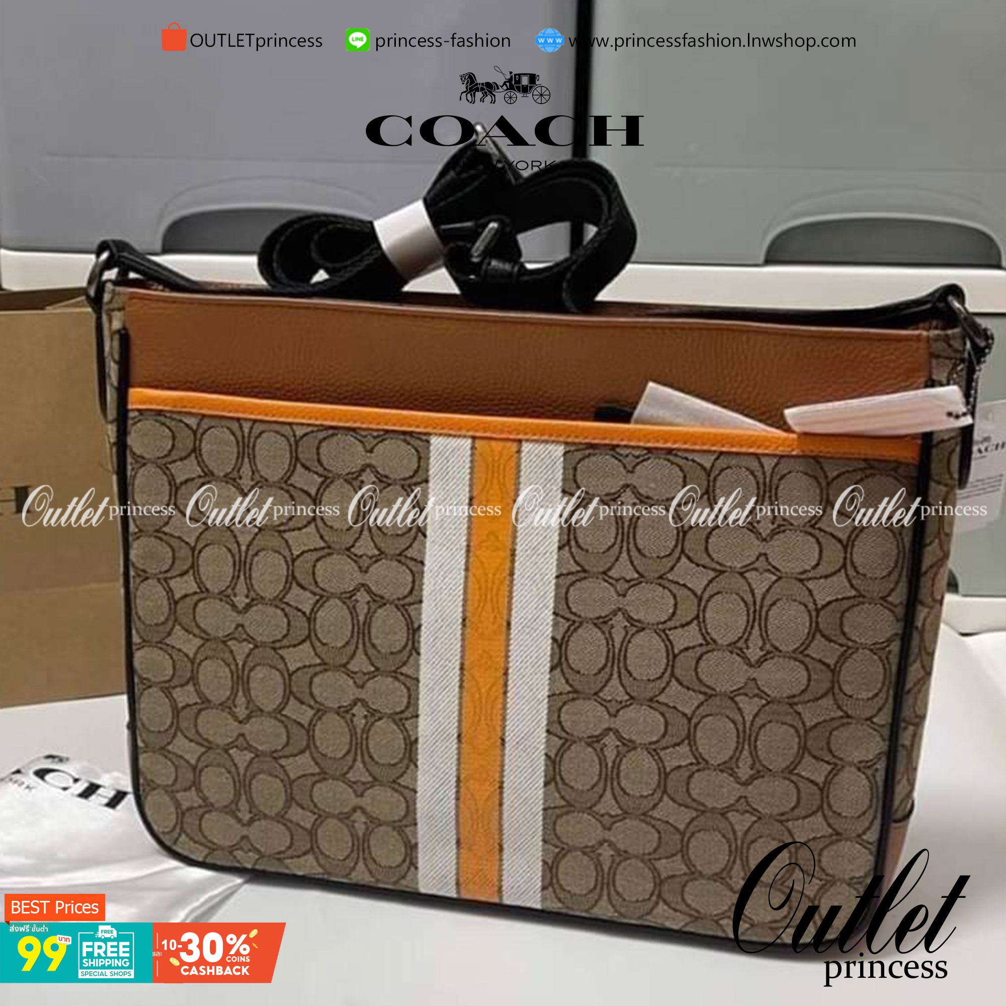 COACH Thompson Crossbody In Signature Jacquard With Varsity Stripe C5291 มี 2 สี พร้อมส่งที่ไทย