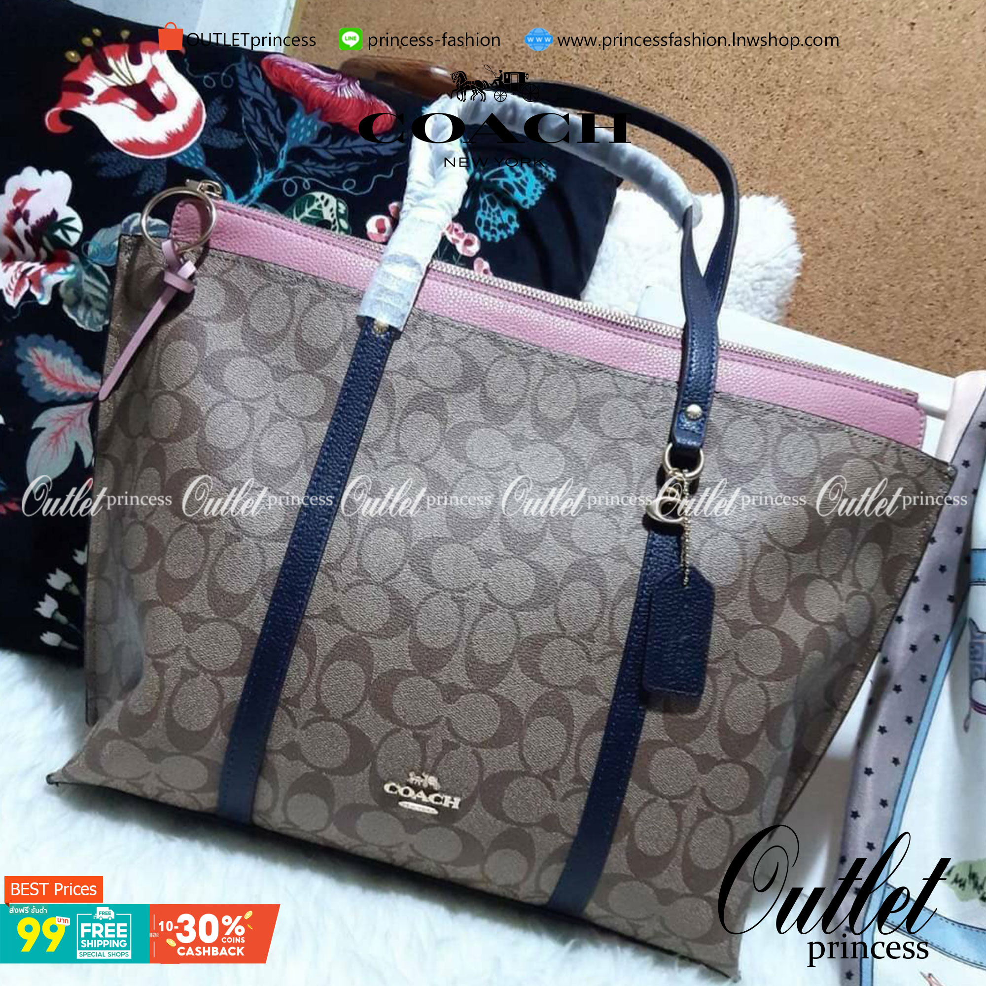 COACH 2319 MAY TOTE IN COLORBLOCK SIGNATURE CANVAS กระเป๋าโท้ท ดีไซน์ใหม่ล่าสุด!! 💕💕 เก๋ตรงปากกระเป๋า คล้ายกระเป๋าซ้อนในตัว สีตัดกับตัวกระเป๋าได้อย่างลงตัว ทรงสวย ใบใหญ่ใส่ของได้เยอะ เปิด-ปิดด้วยซิป รูดใช้งานง่าย ภายในโล่งกว้าง ด้านหลังมีช