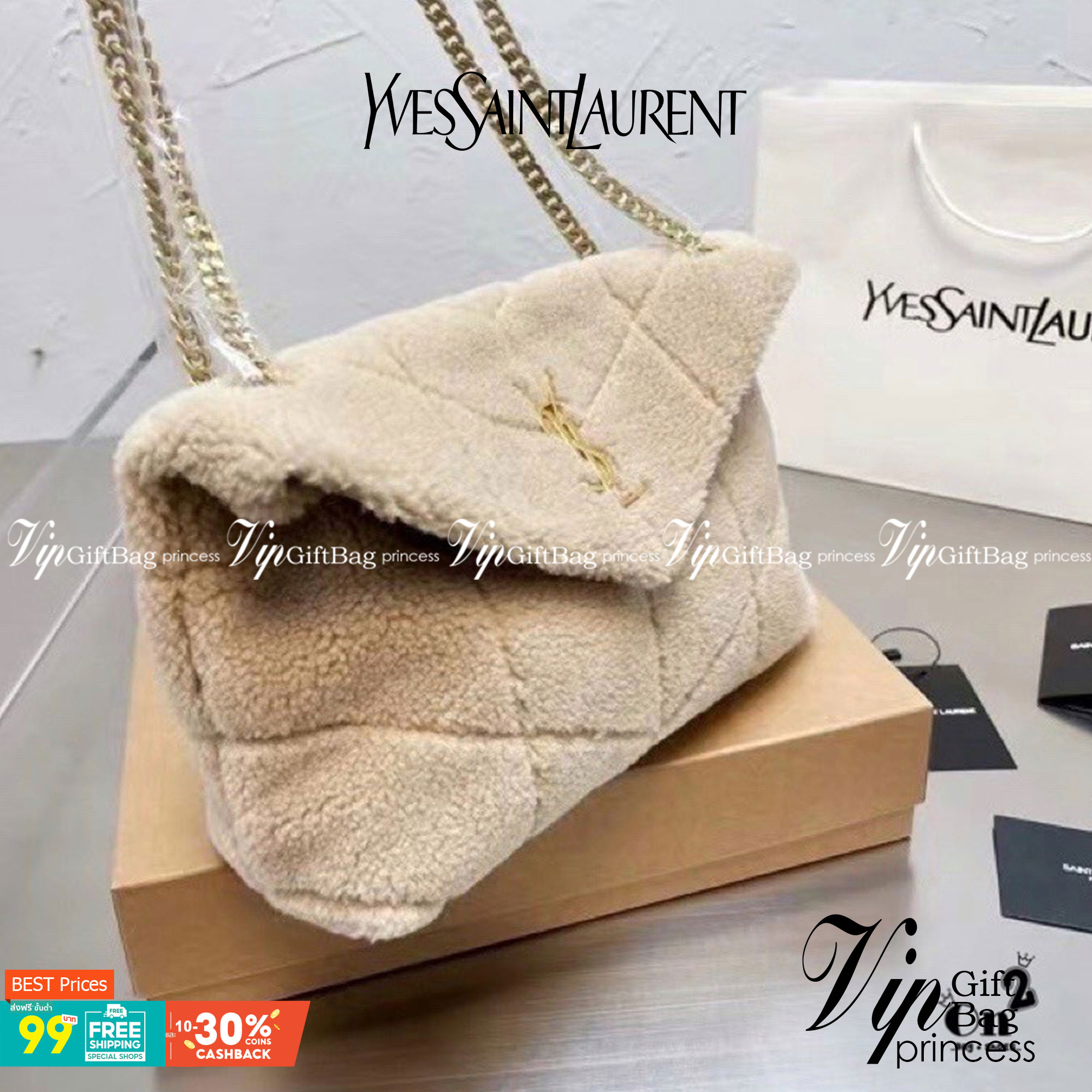 YSL Yves Saint Laurent Puffer Shearling Shoulder Bag กระเป๋าสะพายงานขนนุ่มๆ เปิดหน้า ติดโลโก้อะไหล่แบรนด์สีทองด้านหน้า งานดูดีมีระดับมากค่ะ ปั้มทุกจุด งานเป๊ะมากก สายสามารถดึงสั้นยาวได้ นุ๊มนุ่ม ละมุน น่ารักมากกค่าา