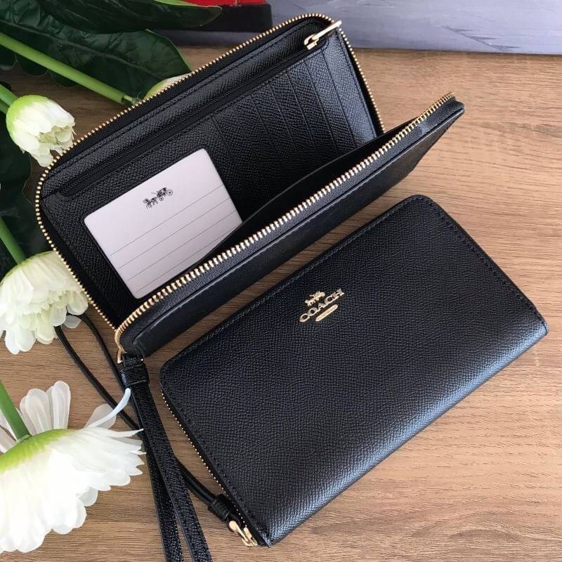 COACH 73156 Pebbled Leather Long Wallet พร้อมส่งสีดำ สีน้ำตาล