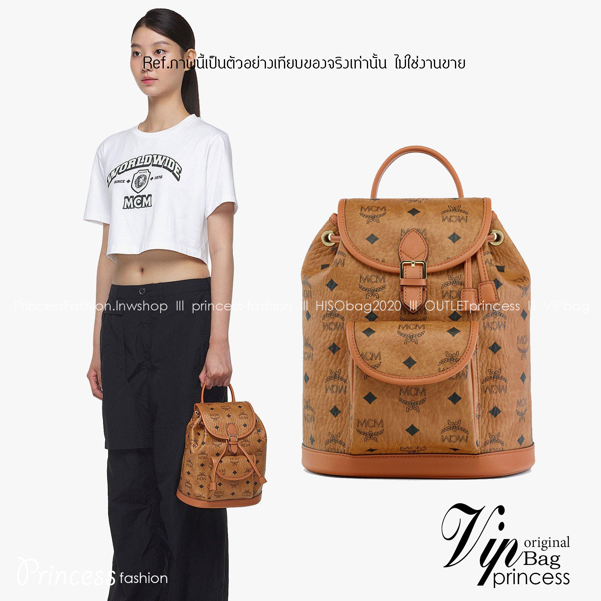 M.C.M AREN VISETOS BACKPACK / M.C.M Aren Drawstring Backpack in Visetos กระเป๋าเป้ทรงบัคเกตที่ทันสมัยคลาสสิคสวยมากๆ หนังแคนวาสอย่างดี ลายหนังสวยอีกหนึ่งรุ่นที่สาวๆควรมีติดตัว 🧡เกรดท็อปออริ เทียบแท้ 1:1 เกรดดีสุด ใช้งานต่างประเทศได้