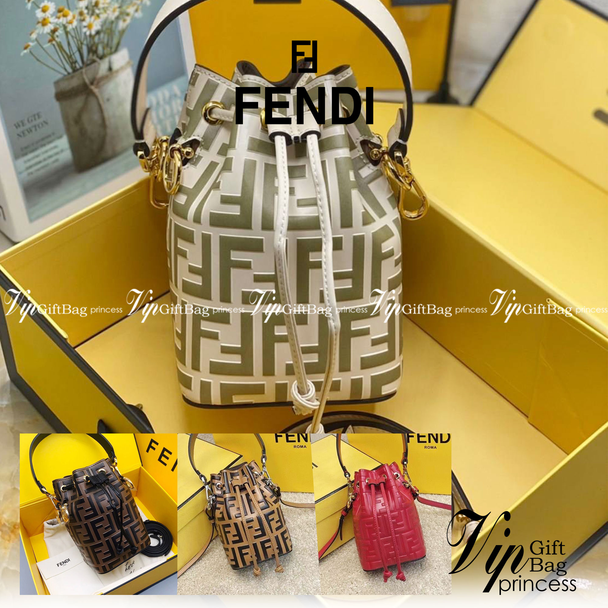 หนังแท้ 】Ori Fendi MonTresor mini Bucket Bag กระเป๋าถือหรือสะพายข้าง วัสดุหนังแท้ทรงขนมจีบ ลายแบรนด์ อะไหล่ทองหรูหรา จุของได้เยอะ น้ำหนักเบา ตั้งอยู่ทรง ด้านในโล่ง มี2สาย สายสั้น+ยาว ถอดสายได้ Crossbody ได้ สายยาวปรับระดับได้ คุ้มสุดๆ ใบนี้ไม่ควรพลาดค่ะ ด