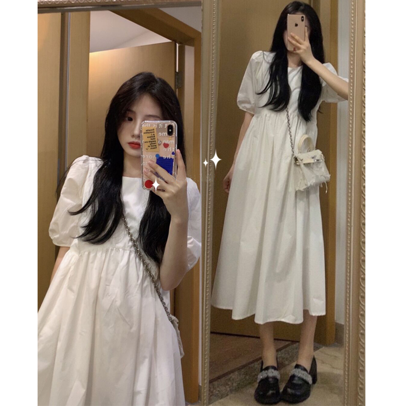 พร้อมส่ง 🩰🍅Lightly dress เดรสคอกลมสีขาวแต่งแขนตุ๊กตา (IN37569)
