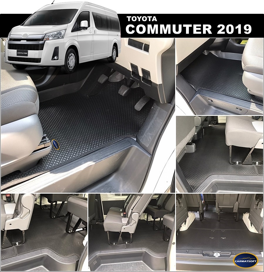 ยางปูพื้นรถยนต์TOYOTA COMMUTER 2019 ยางกระดุมเม็ดเล็ก สีดำ เย็บขอบ เต็มคัน เข้ารูป