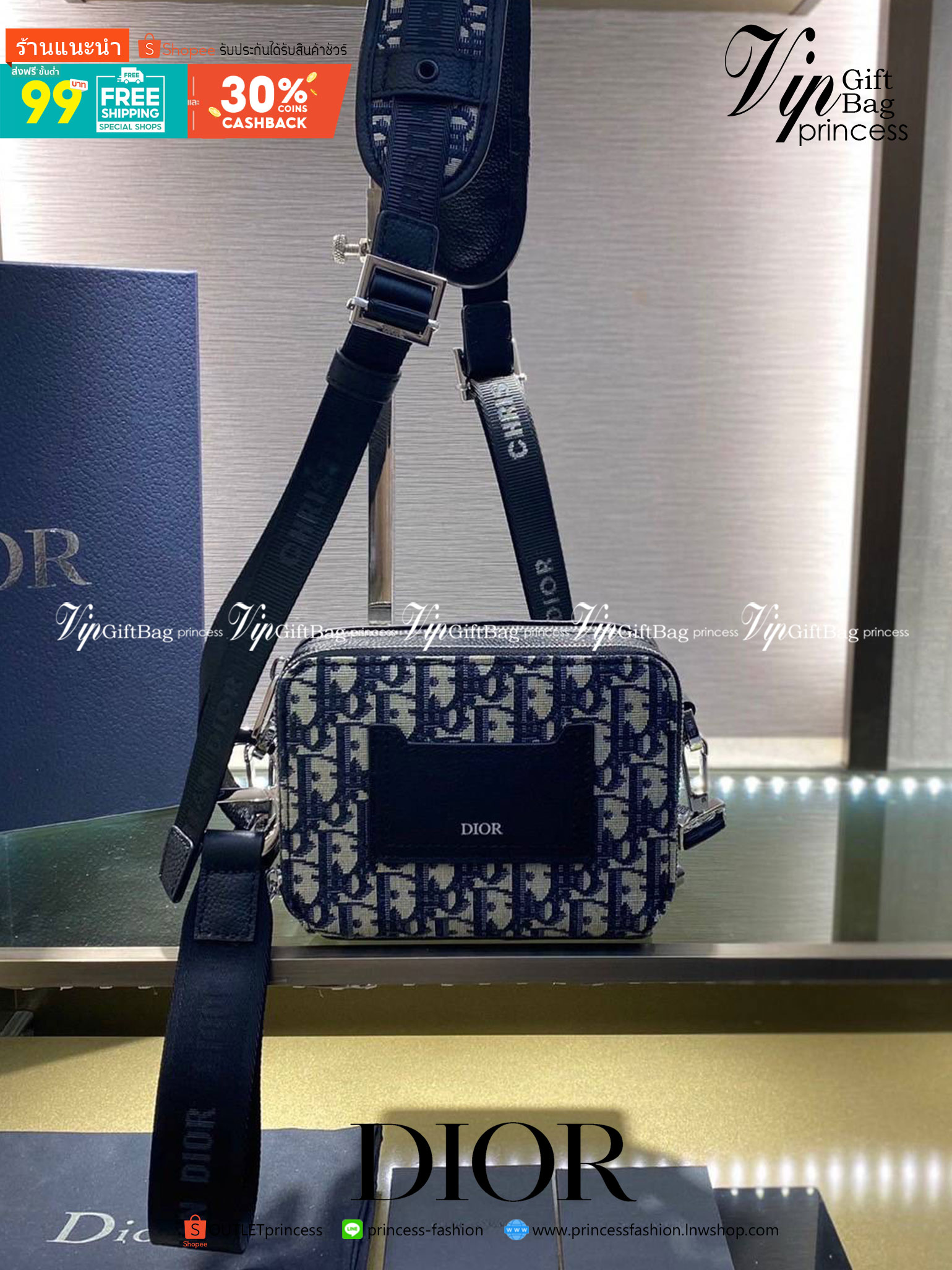 หนังแท้ Christian Dior Plain Leather Logo Messenger & Shoulder Bags / Dior crossbody Beige and Black Dior Oblique Jacquard พร้อมส่งที่ไทย งานหนังแท้และผ้าแจ็คการ์ดเกรดออริจินอล ภาพสินค้าถ่ายจากงานขายจริง ใช้งานต่างประเทศได้