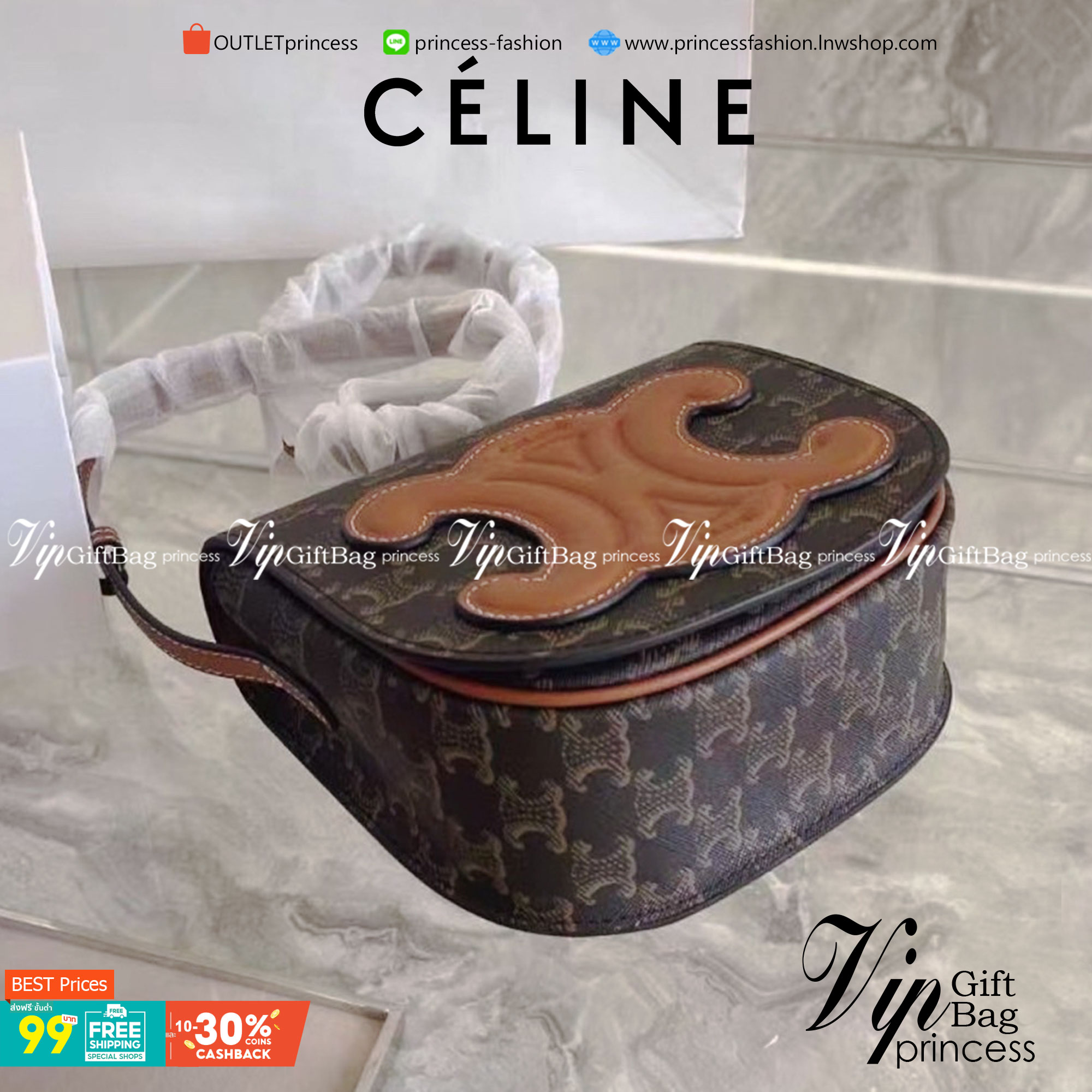 VIP 】CELINE MINI BAG IN TRIOMPHE CANVAS รุ่นโลโก้หน้าใหญ่ พร้อมส่งที่ไทย ราคาสุดคุ้ม หากใครที่กำลังมองหากระเป๋าสะพายข้าง ขนาดกะทัดรัด และเรียบหรู ต้องใบนี้เลยค่ะ เป็นกระเป๋าเปิดปิดแบบแบบฝาผับที่มีรูปทรงโค้งและที่ล็อกรูปทรงคล้ายเข็มขัด อีกทั้งยังสะท้อนความ