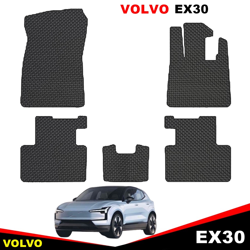 ยางปูพื้นรถยนต์ VOLVO EX30 พรมกระดุมเล็ก วอลโว่ อีเอ็กซ์30 สีดำ เข้ารูป ในรถ 5ชิ้น