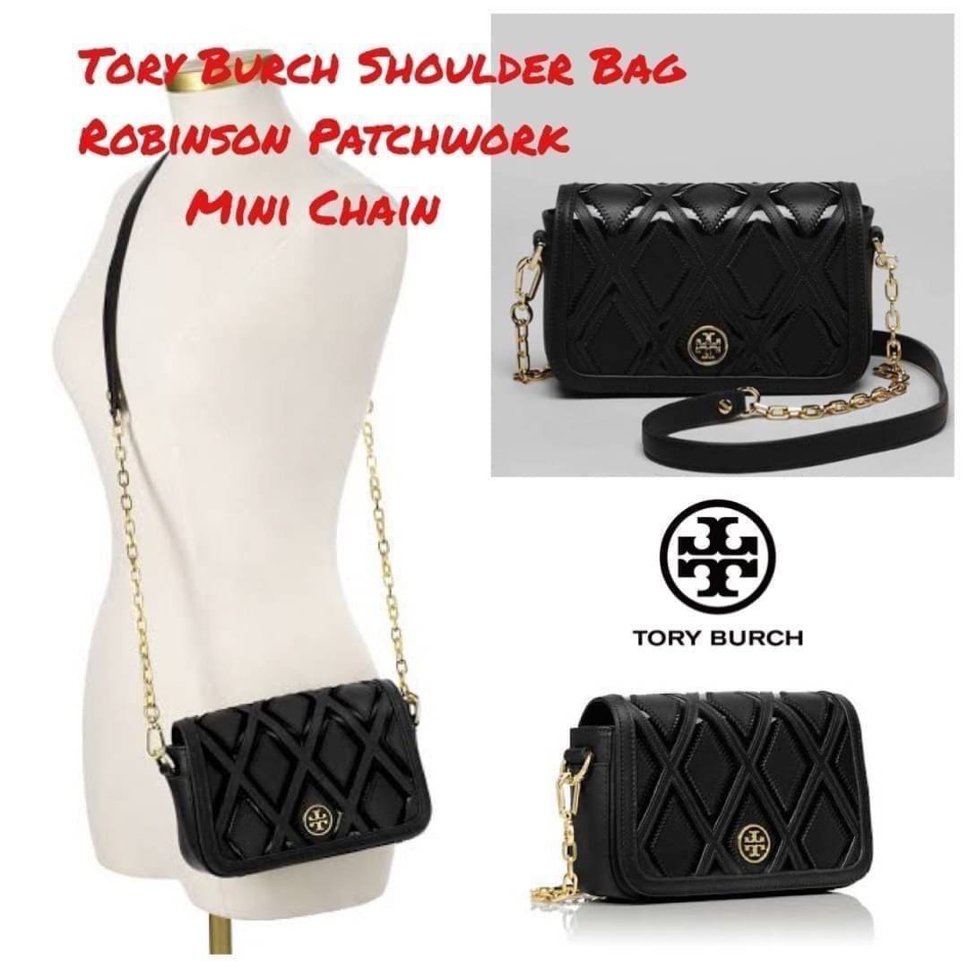 ของแท้ 💯% 】Tory Burch Shoulder Bag Robinson Patchwork Mini Chain กระเป๋าสะพายทรงครอสบอดี้ ที่ดูเรียบง่ายแต่ยังคงเสน่ห์ความเป็นTory ด้วยโลโก้ที่เป็นซิกเนเจอร์